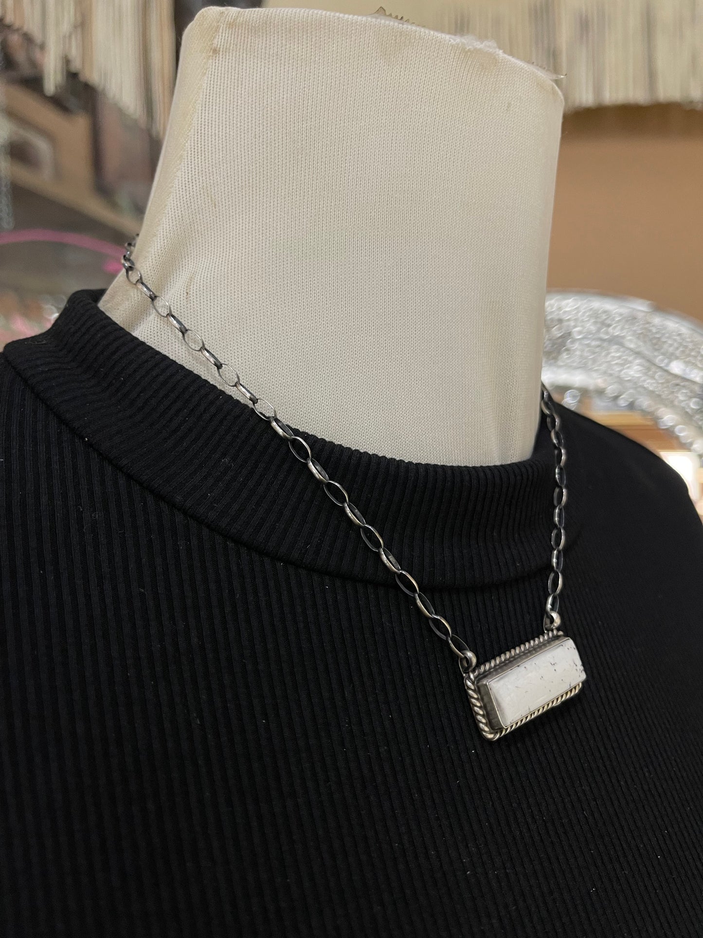 16" White Buffalo bar Necklace by Johnny Dixon, Navajo