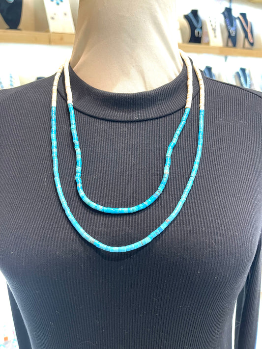 Melon Shell and Turquoise Heishi Set Necklace