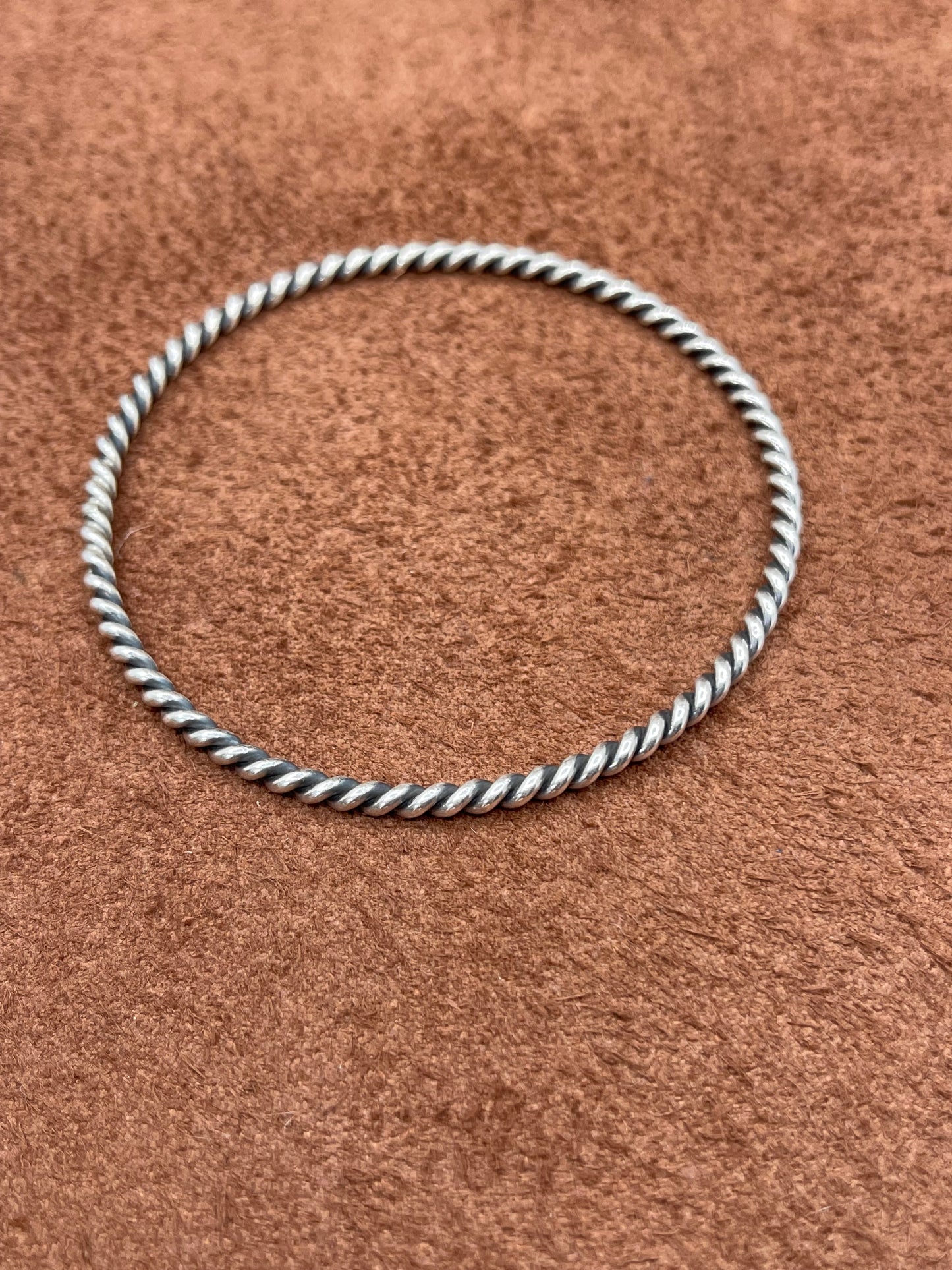 8 1/4" Twisted Silver Bangle by Elaine Tahe, Navajo