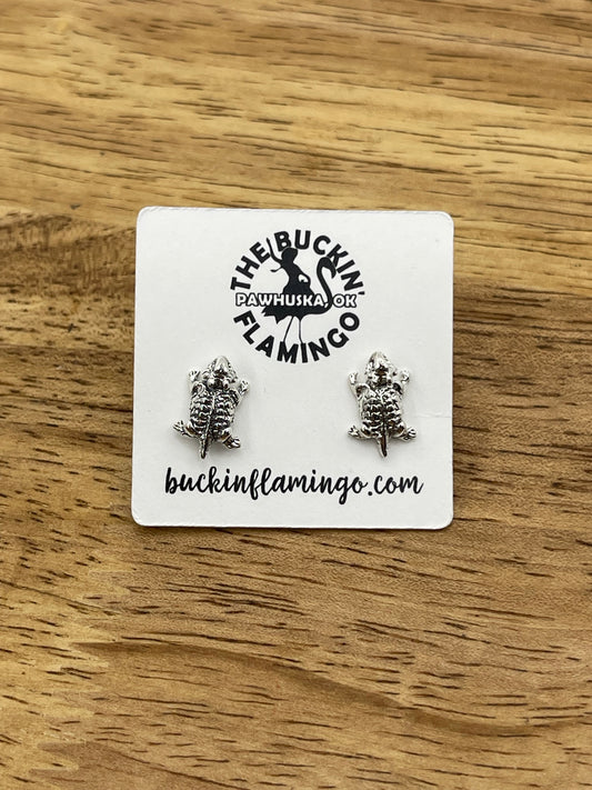 Sterling Silver Horned Frog Stud Post Earrings
