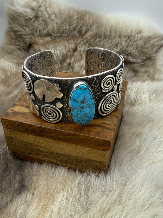 High Grade Kingman Web Turquoise Cuff by Alex Sanchez, Navajo