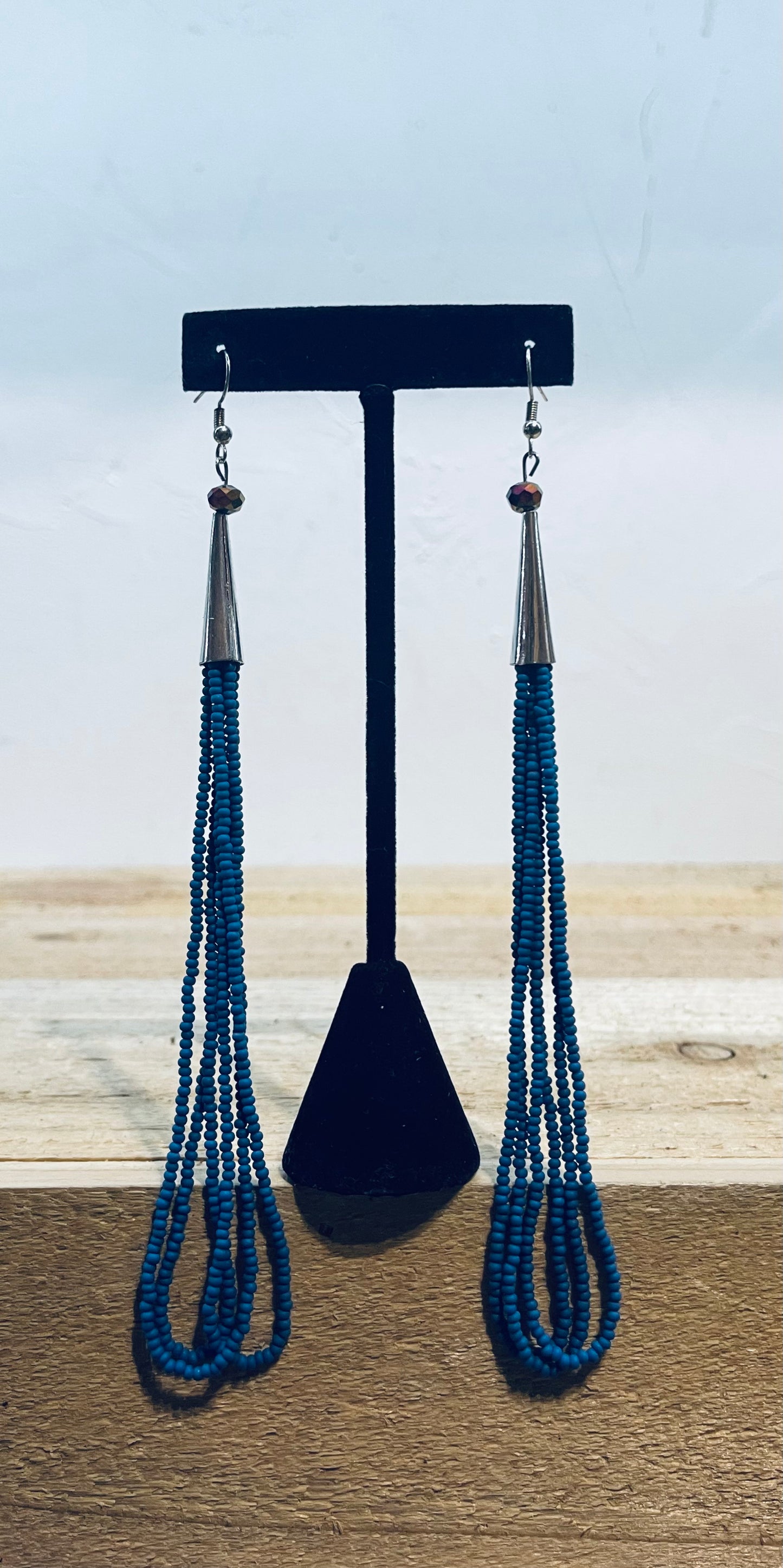 6" Blue Matte Seed Bead Hook Dangles by Ren McCulley; Creek, Seminole