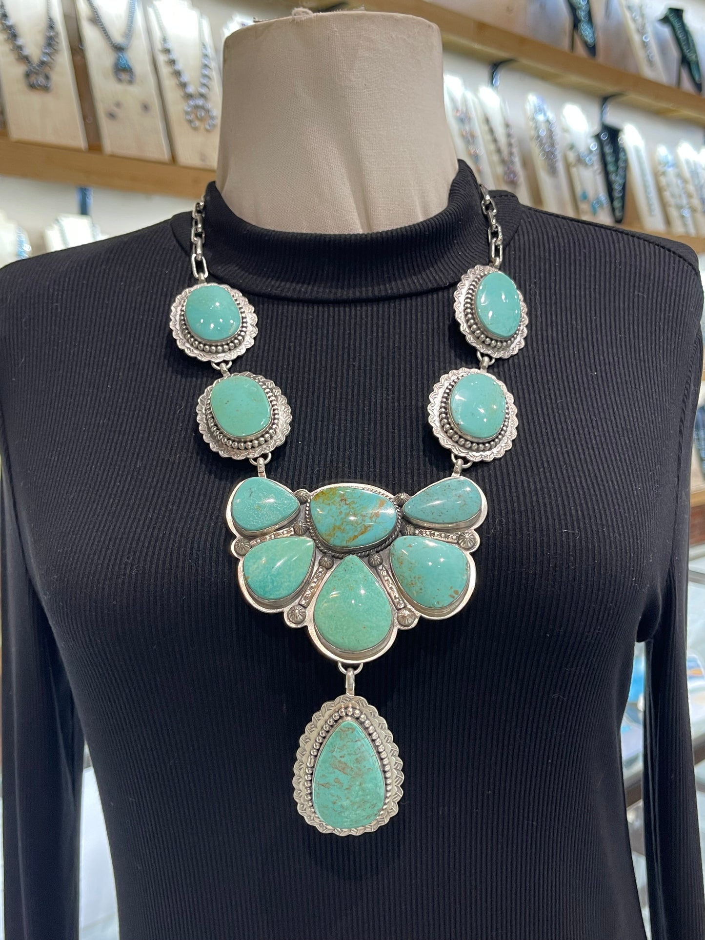 24" Turquoise Half Cluster Necklace by Jeff Largo, Navajo