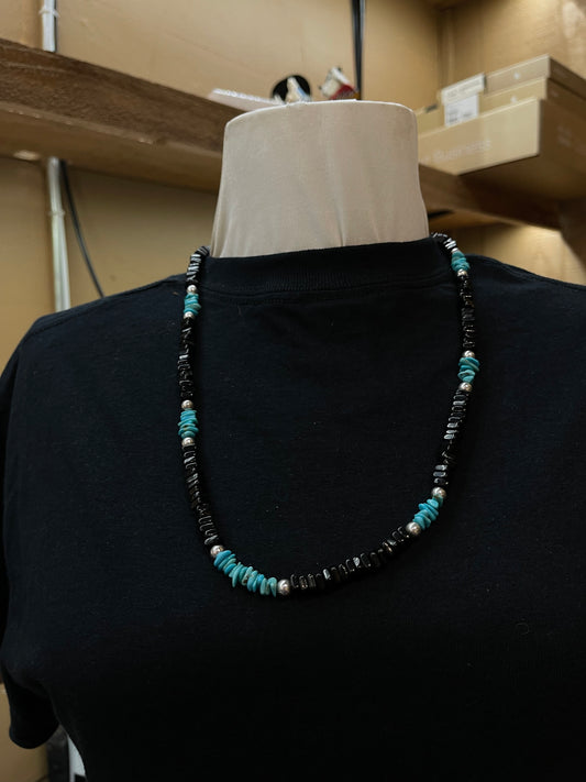 24" Black Onyx and Turquoise Nugget Necklace