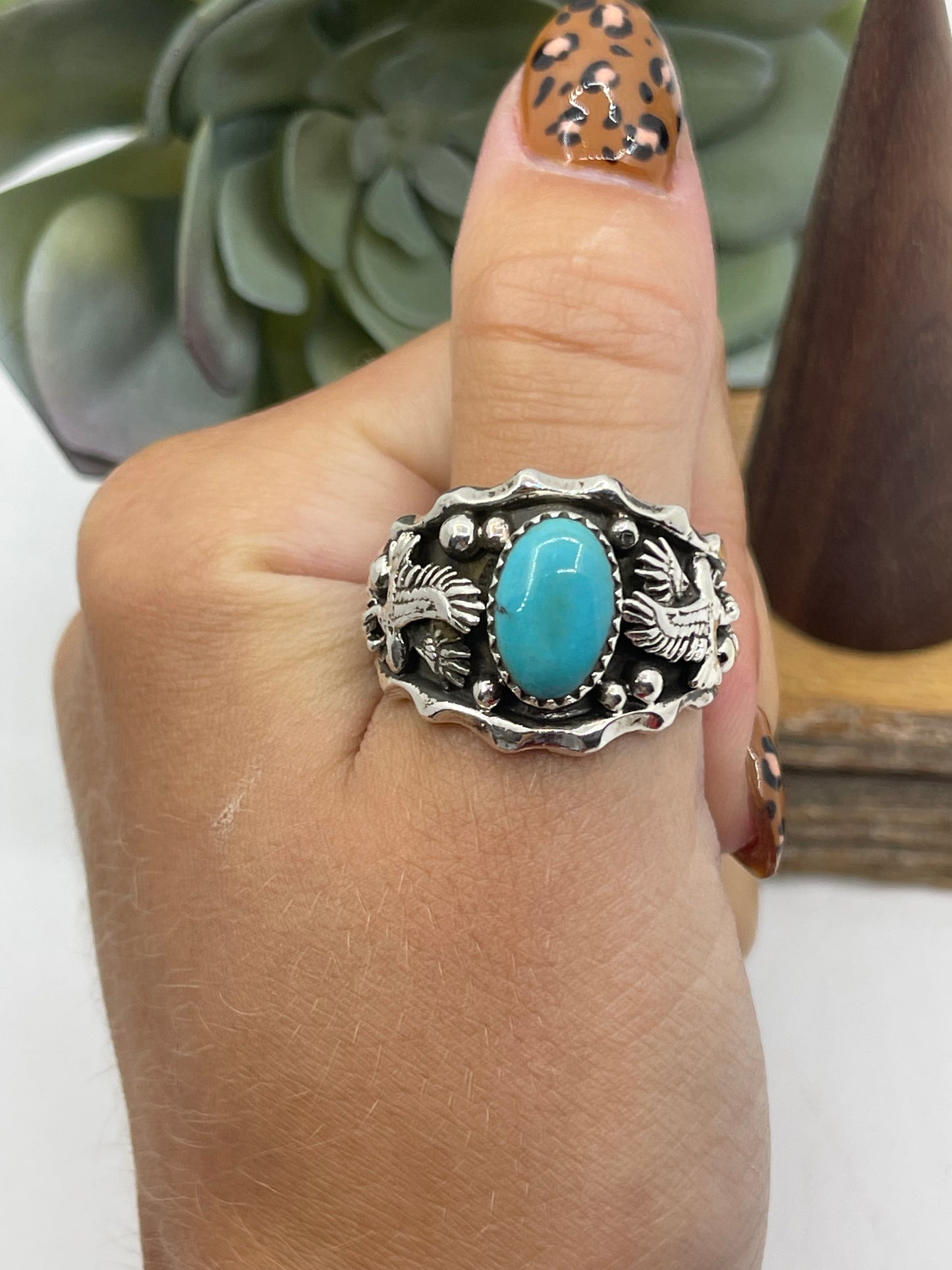 11.0 Turquoise Eagle Men's Ring by Genevieve Francisco, Navajo