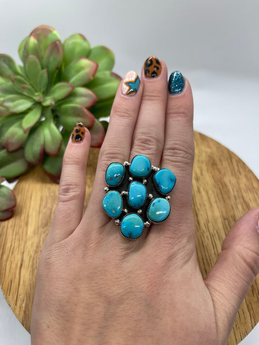 7.5 Turquoise Cluster Ring by Bernita Begay, Navajo