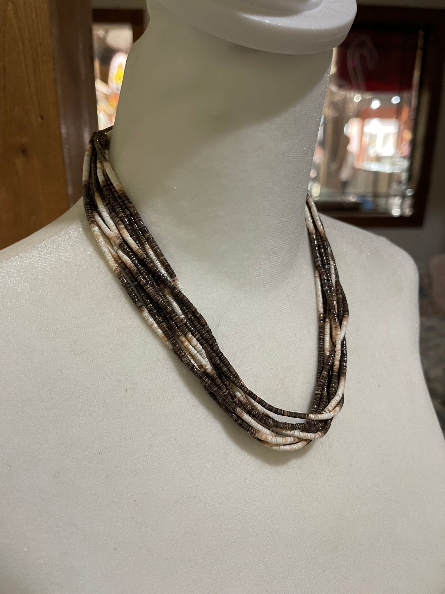 18" 10 Strand Melon Shell Necklace by Ramona Bird, Santo Domingo