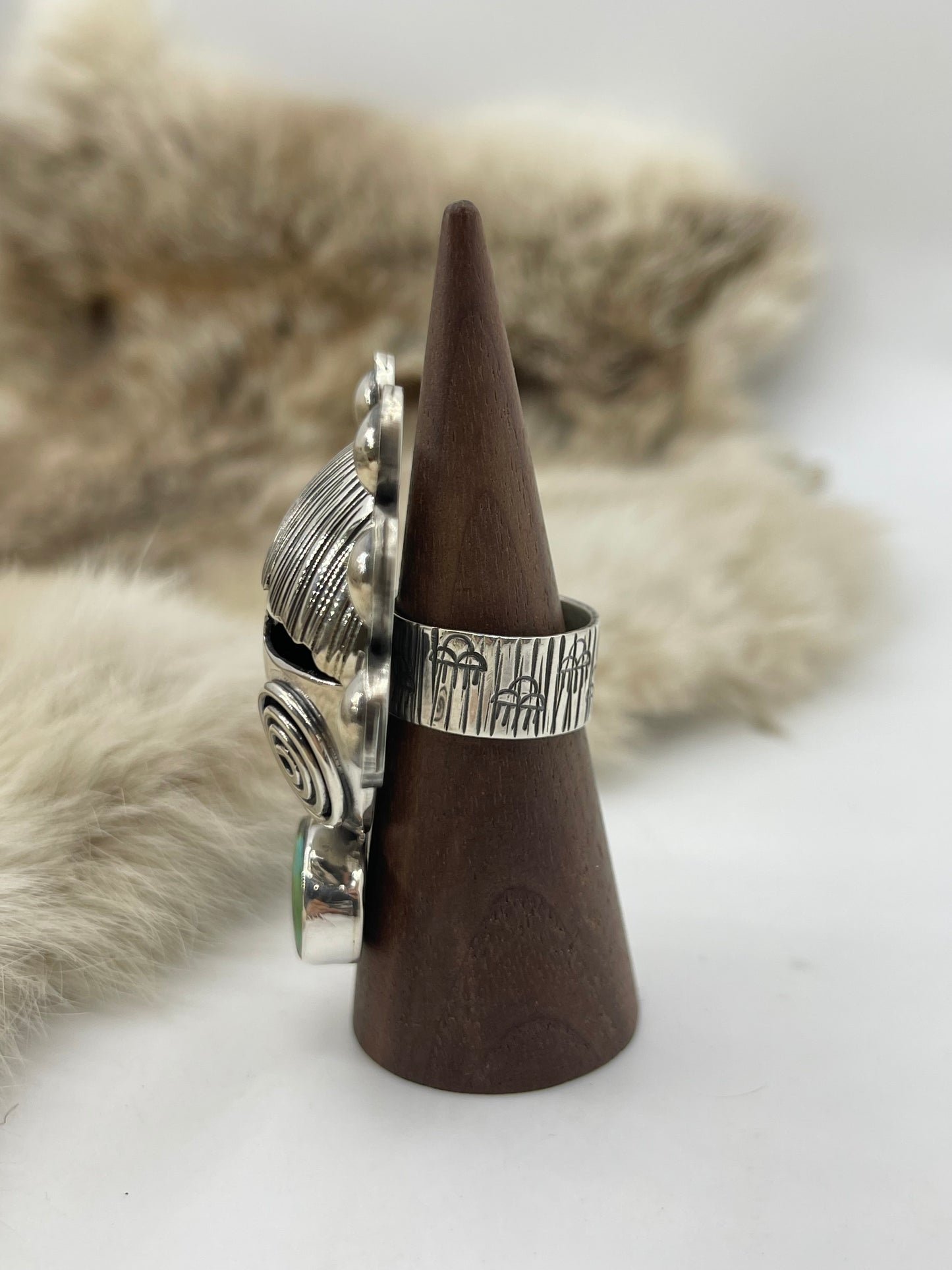 8.5 Sonoran Gold Turquoise Maiden Face Ring by Alex Sanchez, Navajo