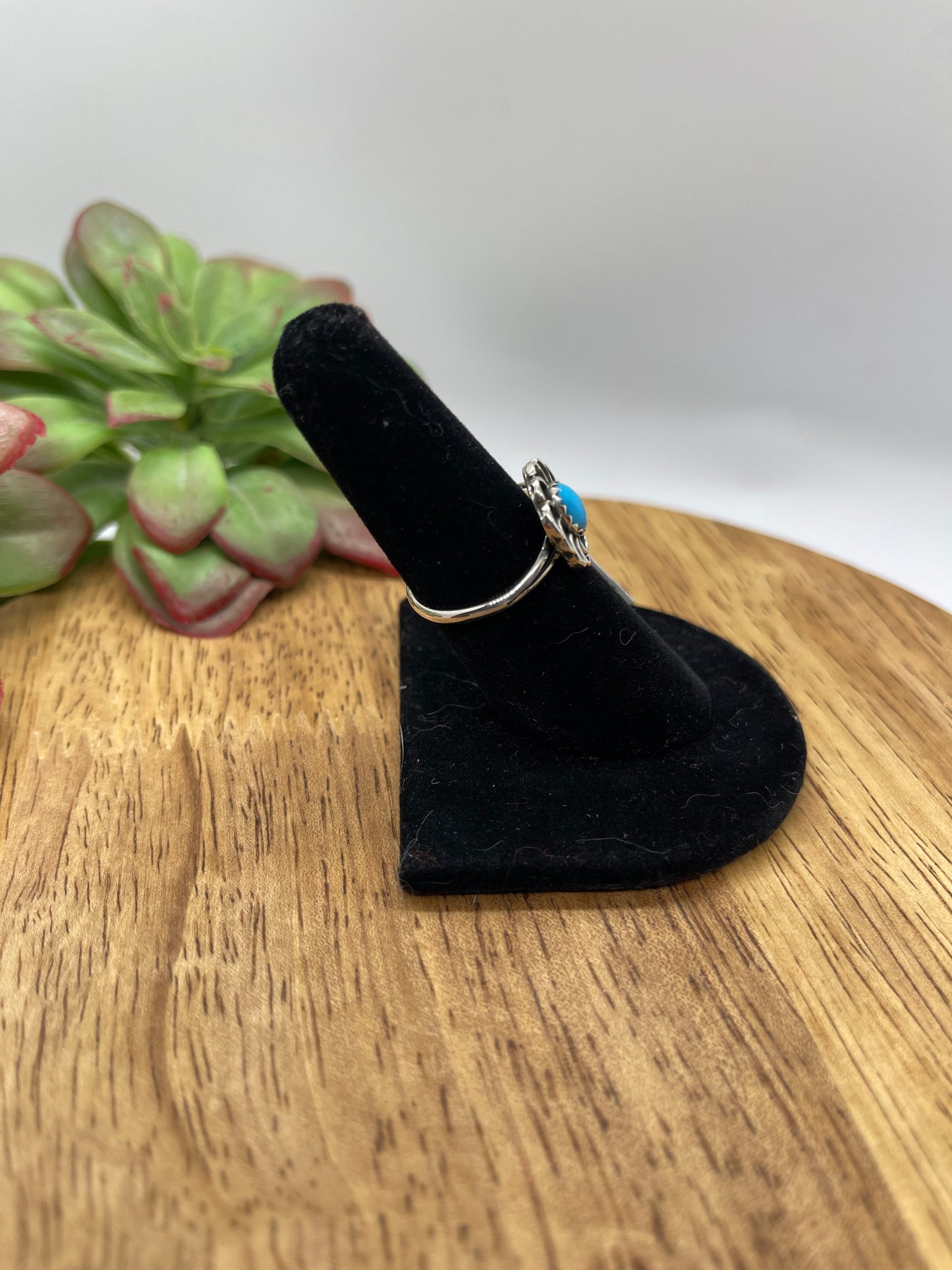 7.0 Sleeping Beauty Turquoise Flower Ring by Sadie Jim, Navajo