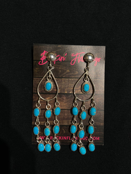 4" Sleeping Beauty Turquoise Chandelier Post Dangle Earrings by Anna Spencer, Navajo