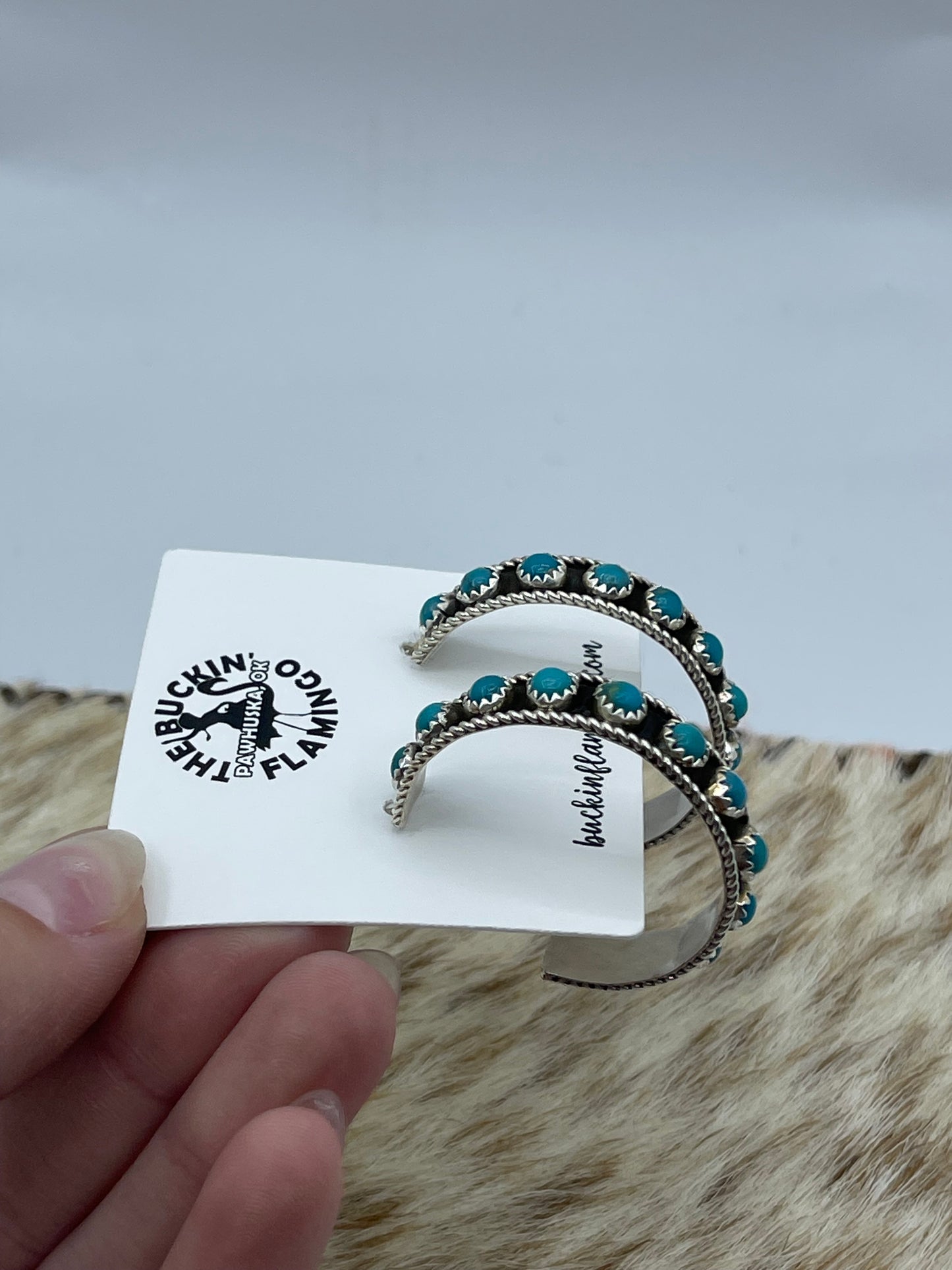 Turquoise Post Hoop Earrings by Falencia Yazzie, Navajo