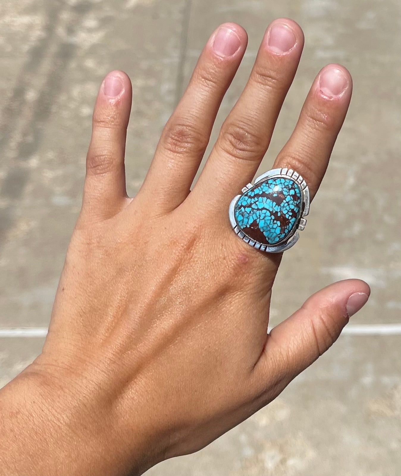 8.5 Egyptian Turquoise Ring by Steve Nez, Navajo