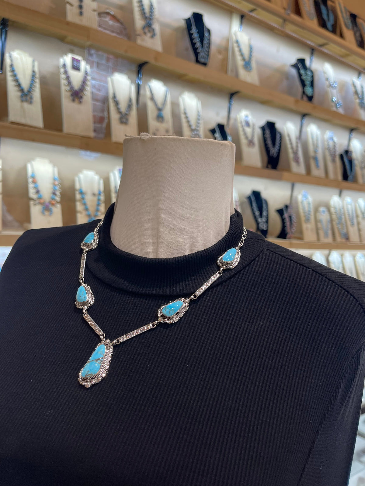 LOT 10 9/6 20" 5 Stone Turquoise Necklace by Sarah Yazzie, Navajo