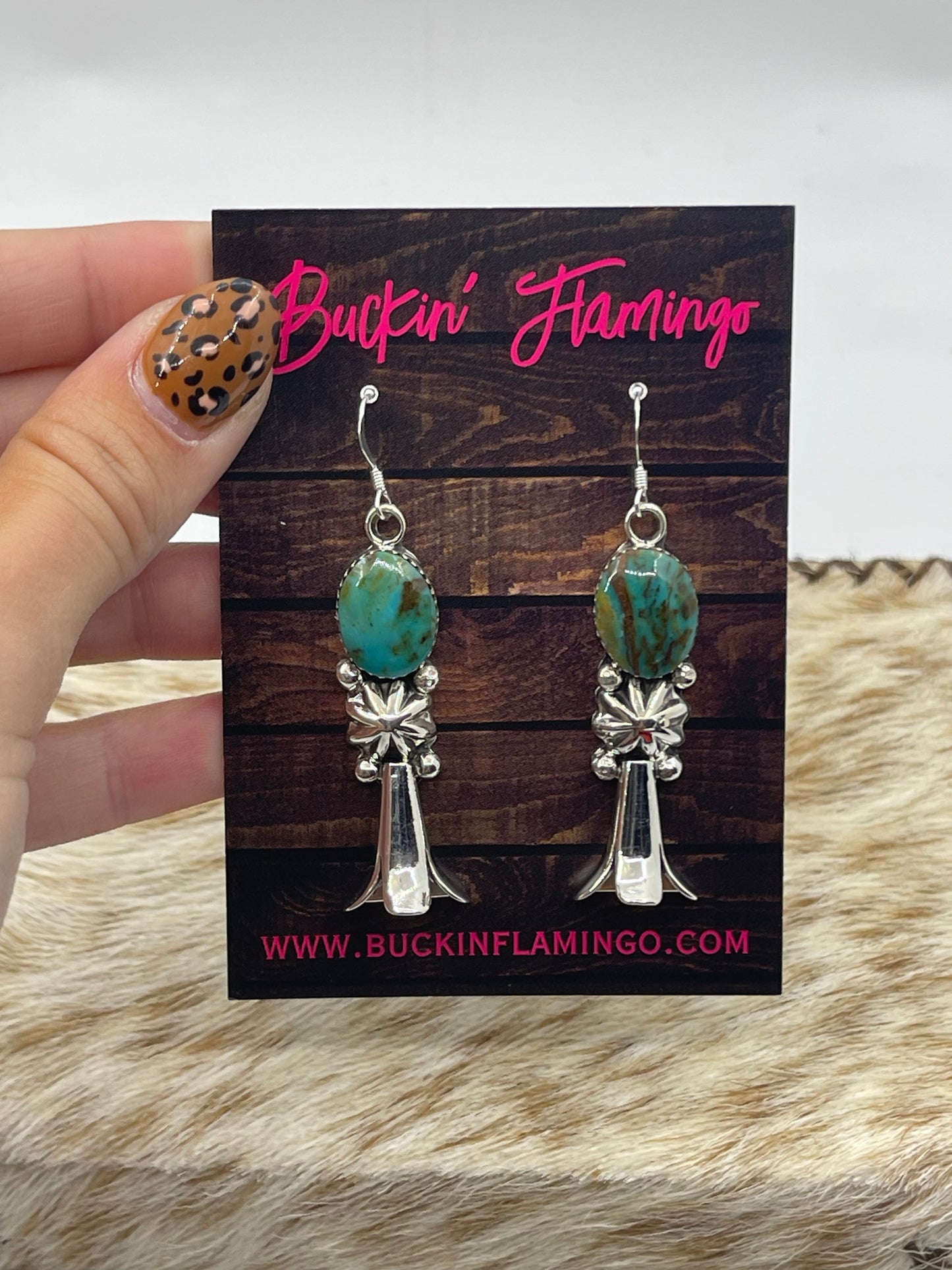 Turquoise Blossom Dangle Earrings by Arlene Lewis, Navajo