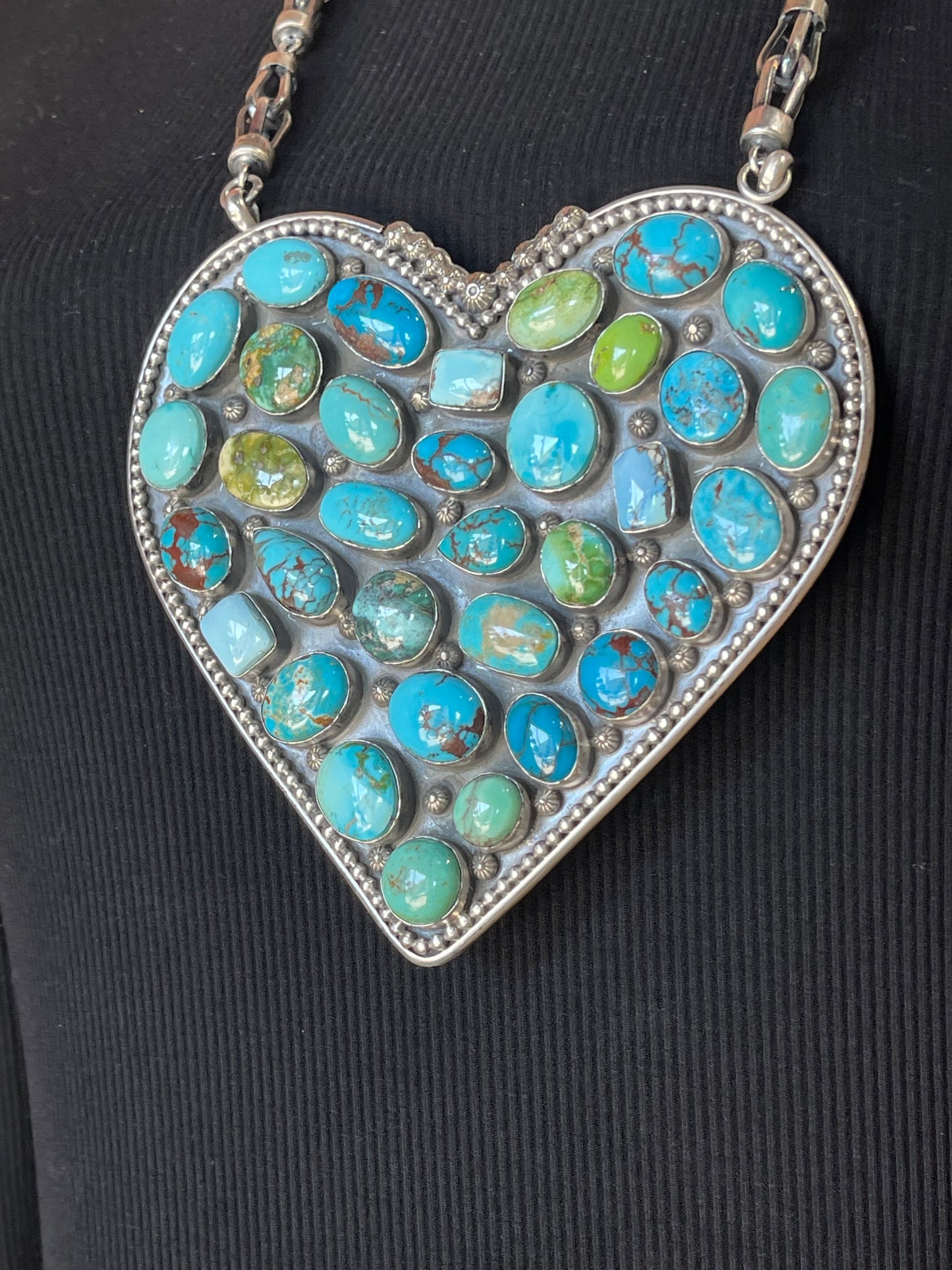 Large Turquoise Heart Necklace by Gilbert Platero, Navajo
