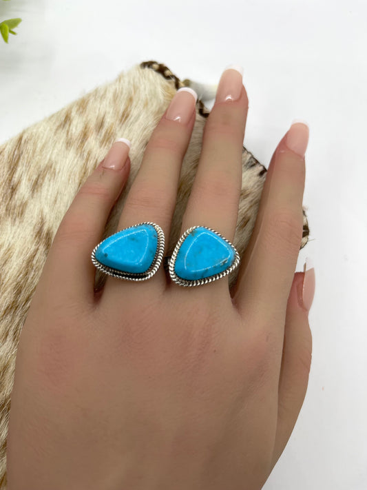 7.0 & 8.0 Turquoise Double Finger Ring by Bucky Belin, Navajo