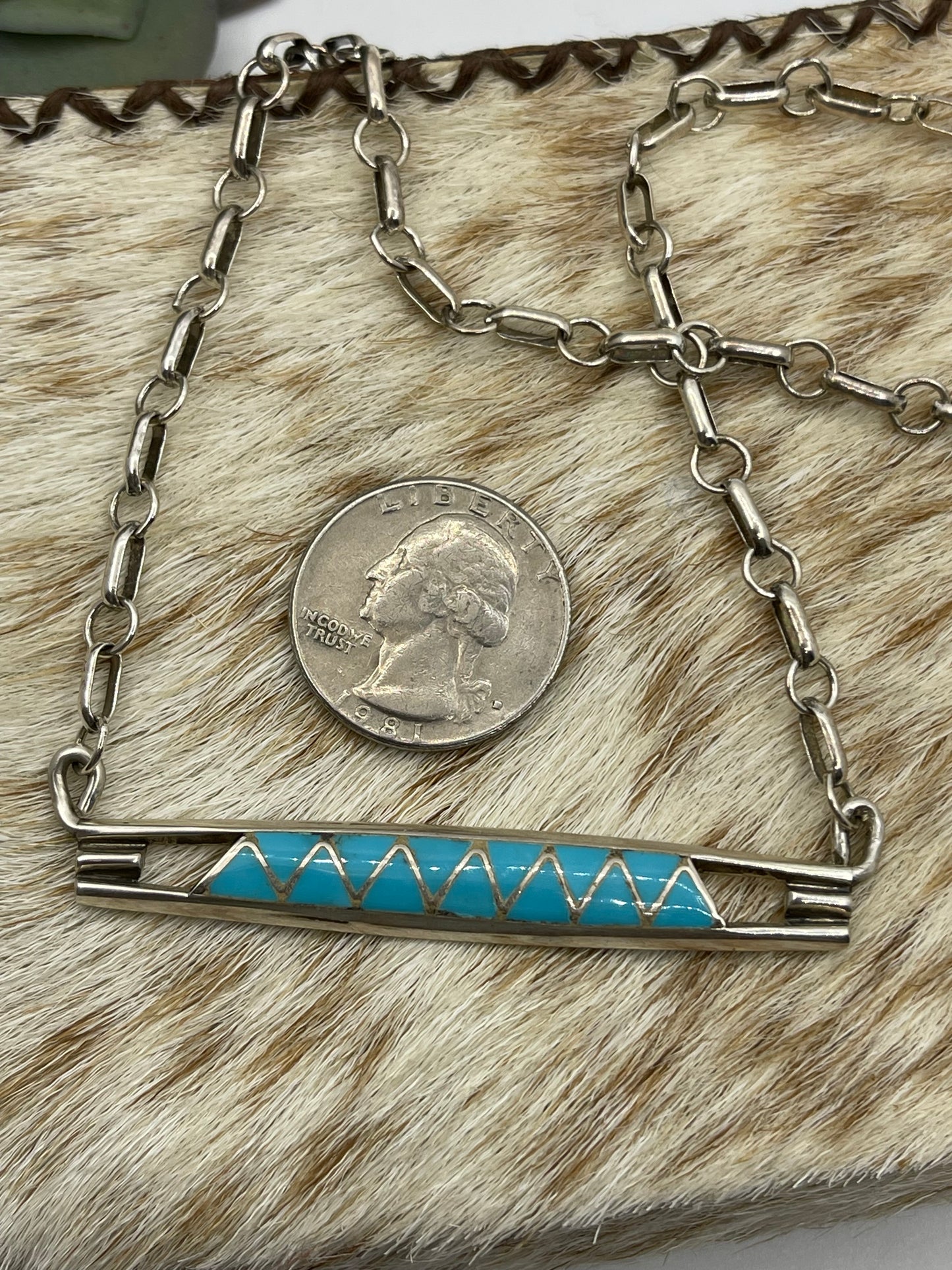 16" Zuni Inlay Bar Necklace by Leonard Koinoa, Zuni