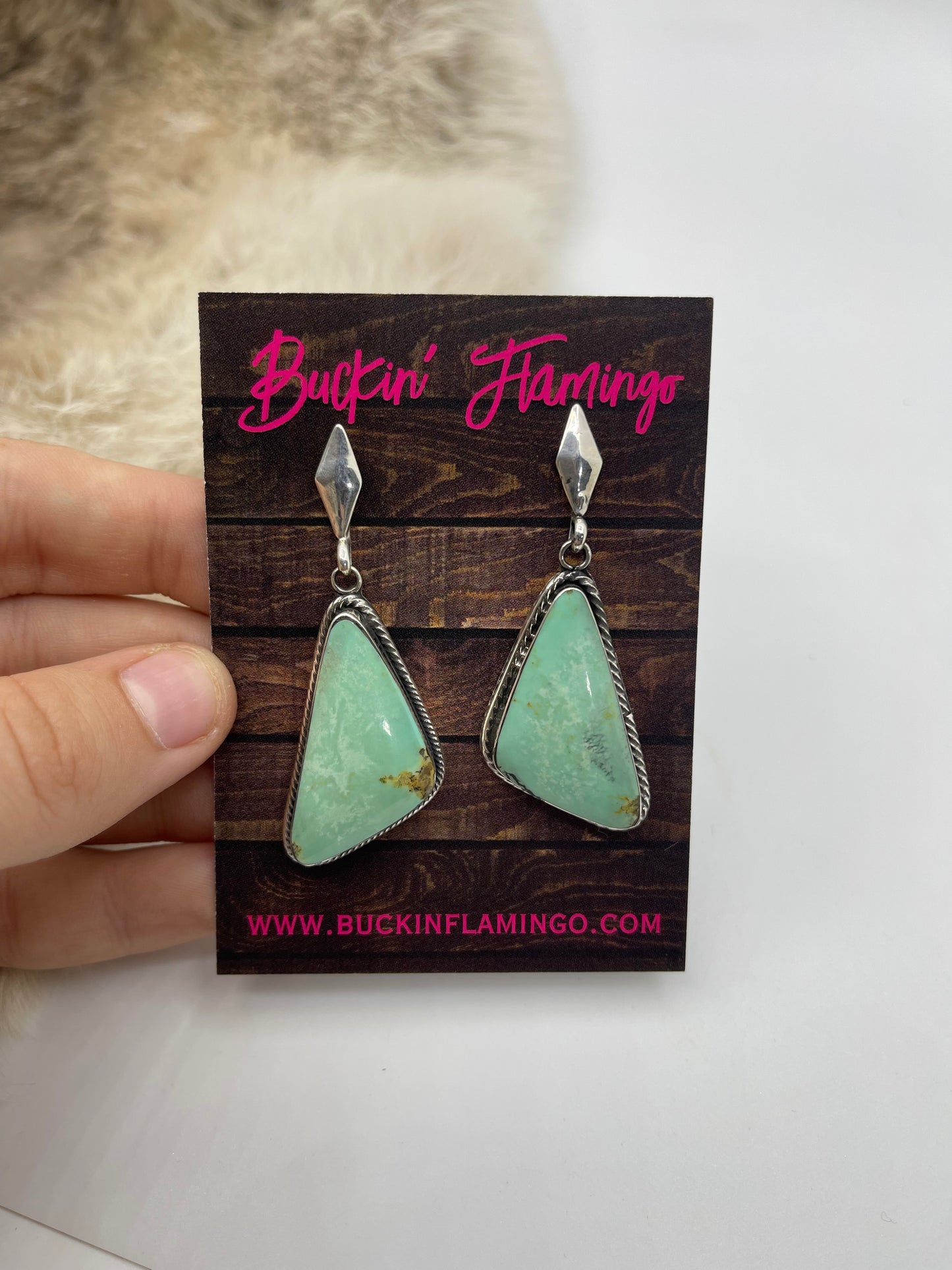 Kingman Turquoise Triangle Post Dangle by Mike Smith, Navajo