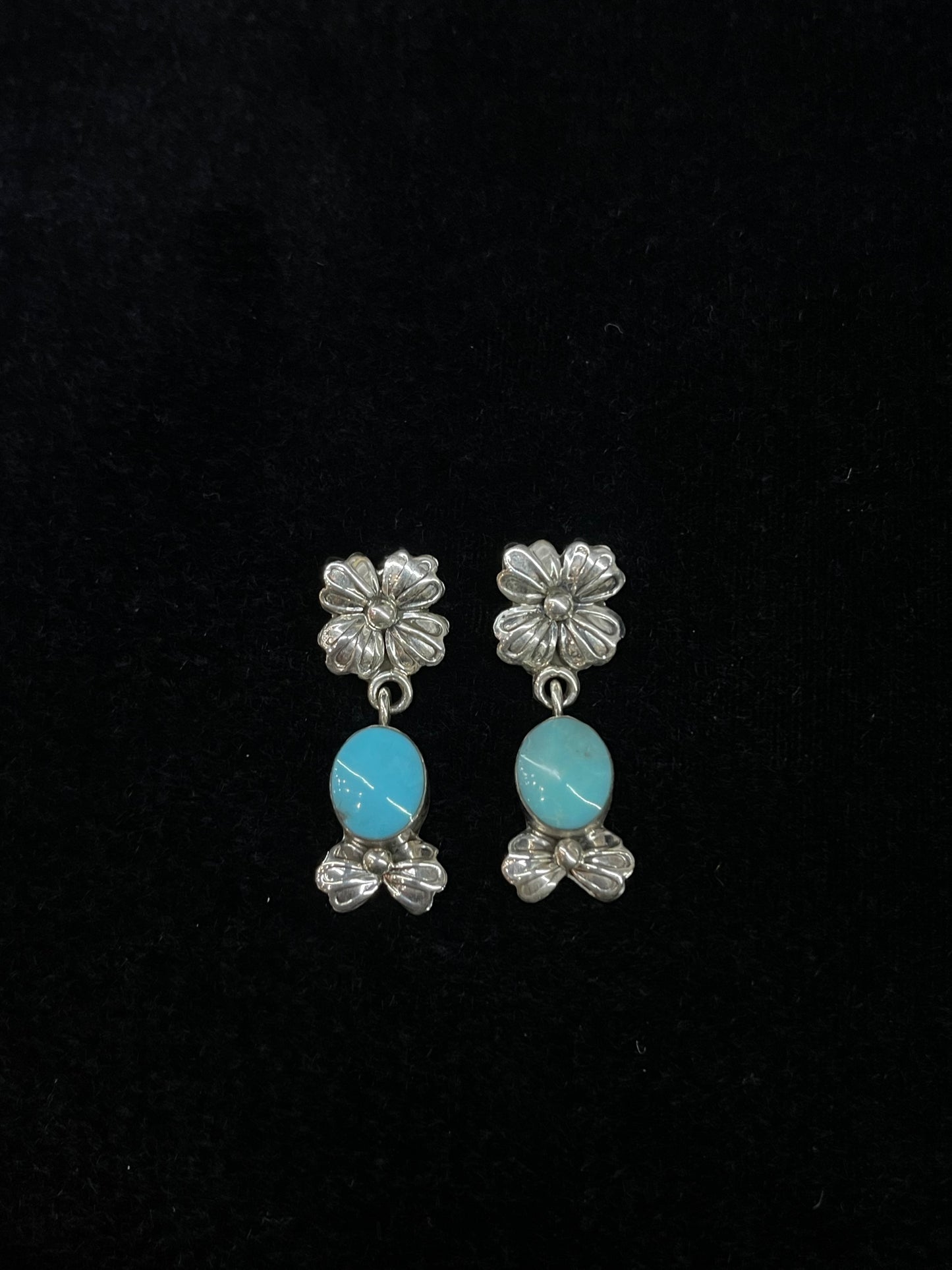 Turquoise and Flower Post Dangle Earrings by Mike Smith, Navajo