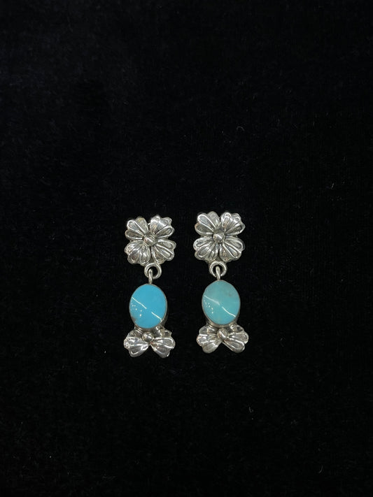 Turquoise and Flower Post Dangle Earrings by Mike Smith, Navajo