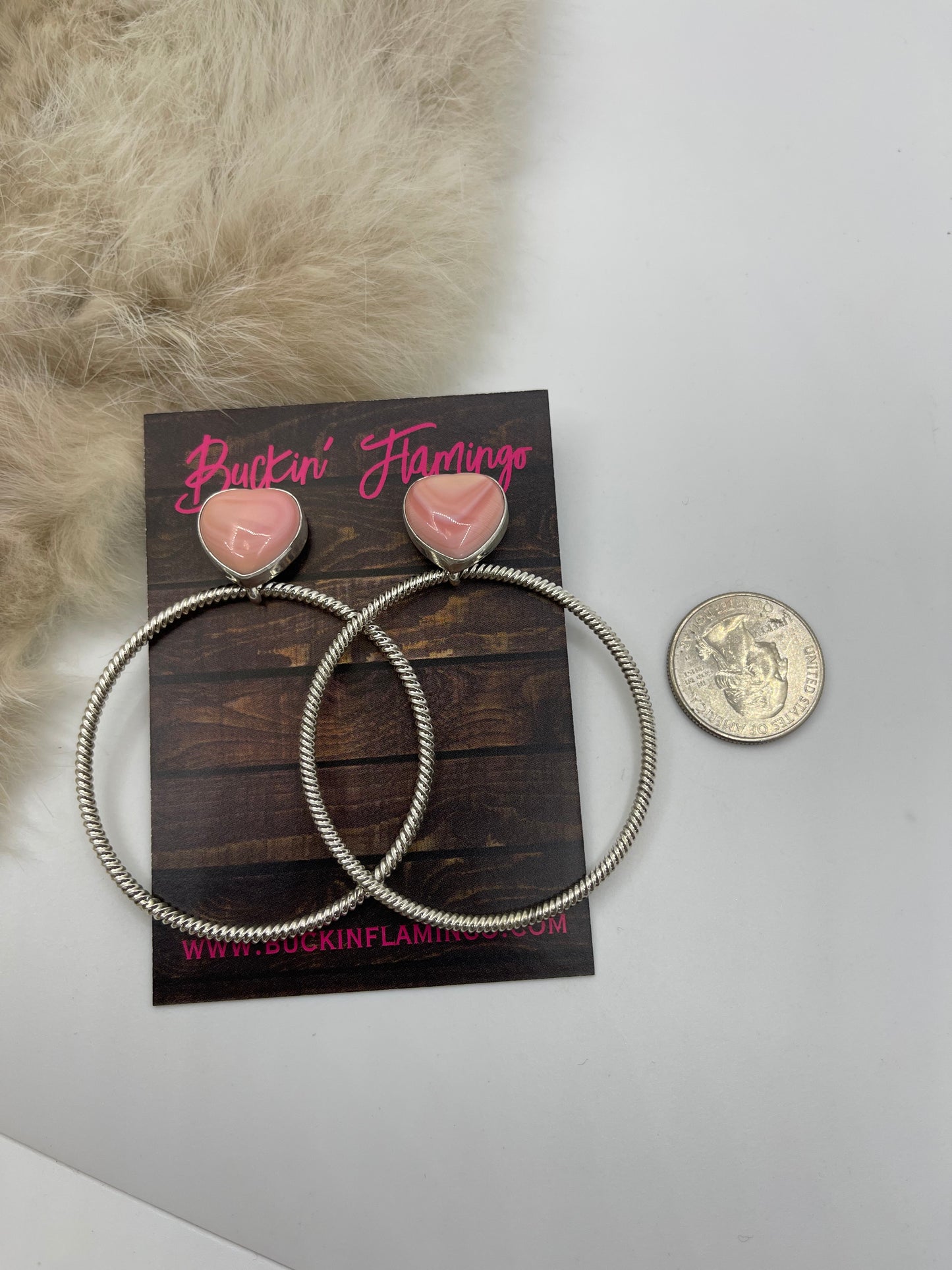 Pink Conch Shell Heart Post with Hoop by Verley Betone, Navajo