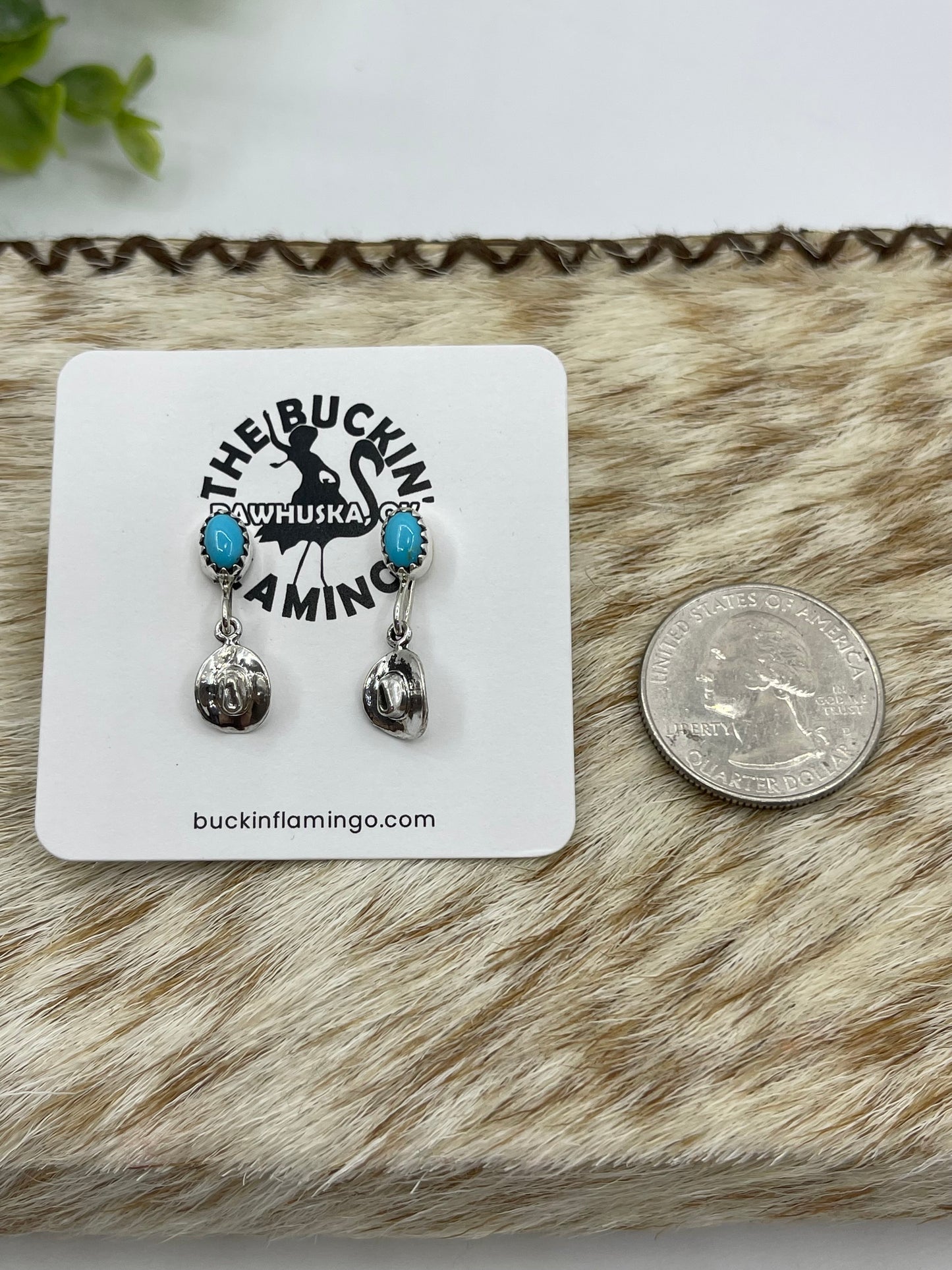 Tiny Cowboy Hat with Turquoise Stone Earrings