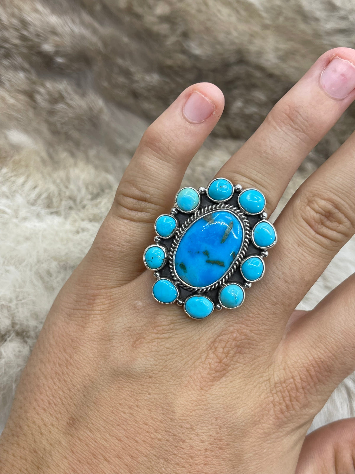 7.5 & Up Kingman Turquoise Adjustable Ring