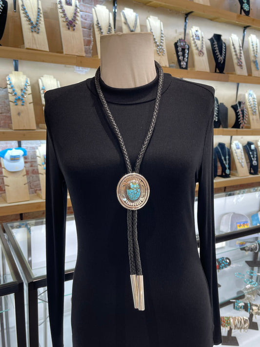 High Grade Kingman Spiderweb Turquoise Bolo by Leonard Nez, Navajo