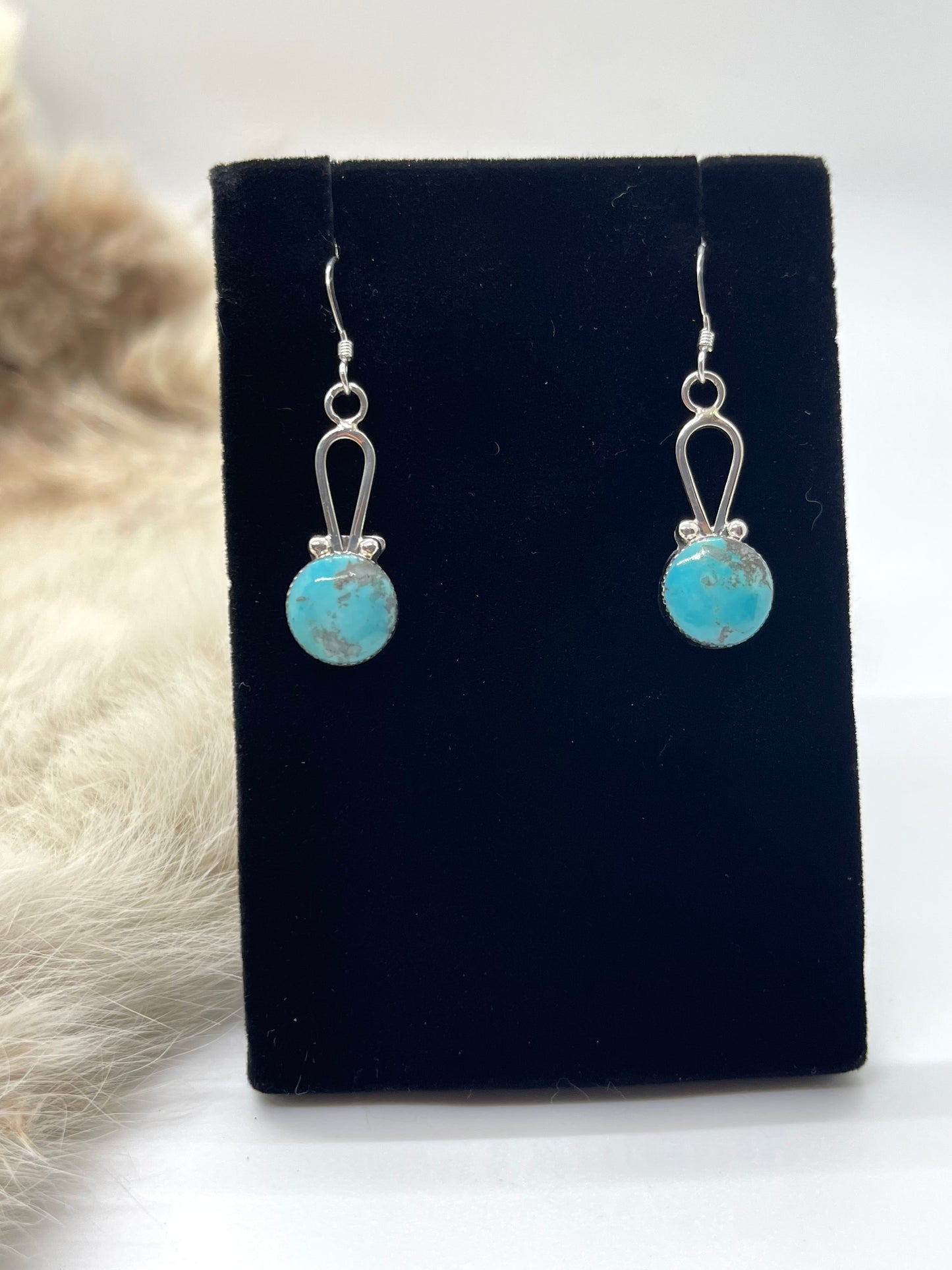 Kingman Turquoise Round Dangle Earrings by Sadie Jim, Navajo