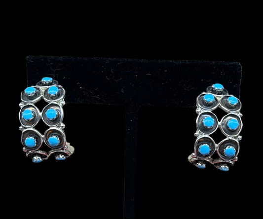 Two Row Sleeping Beauty Turquoise Hoops by Marlinda Booqua, Zuni