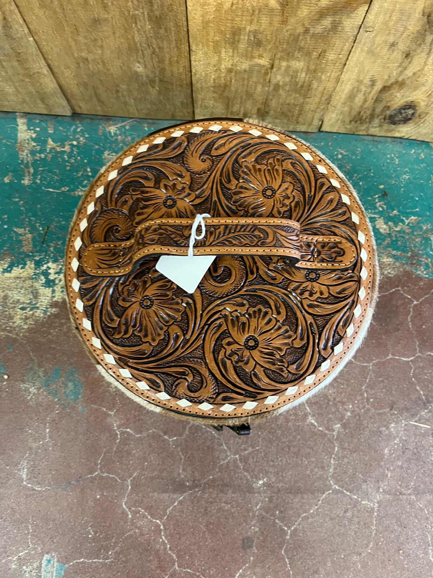 BAG 4 11/2 LOT Single Stacked Round Leather Tooled Jewelry Box