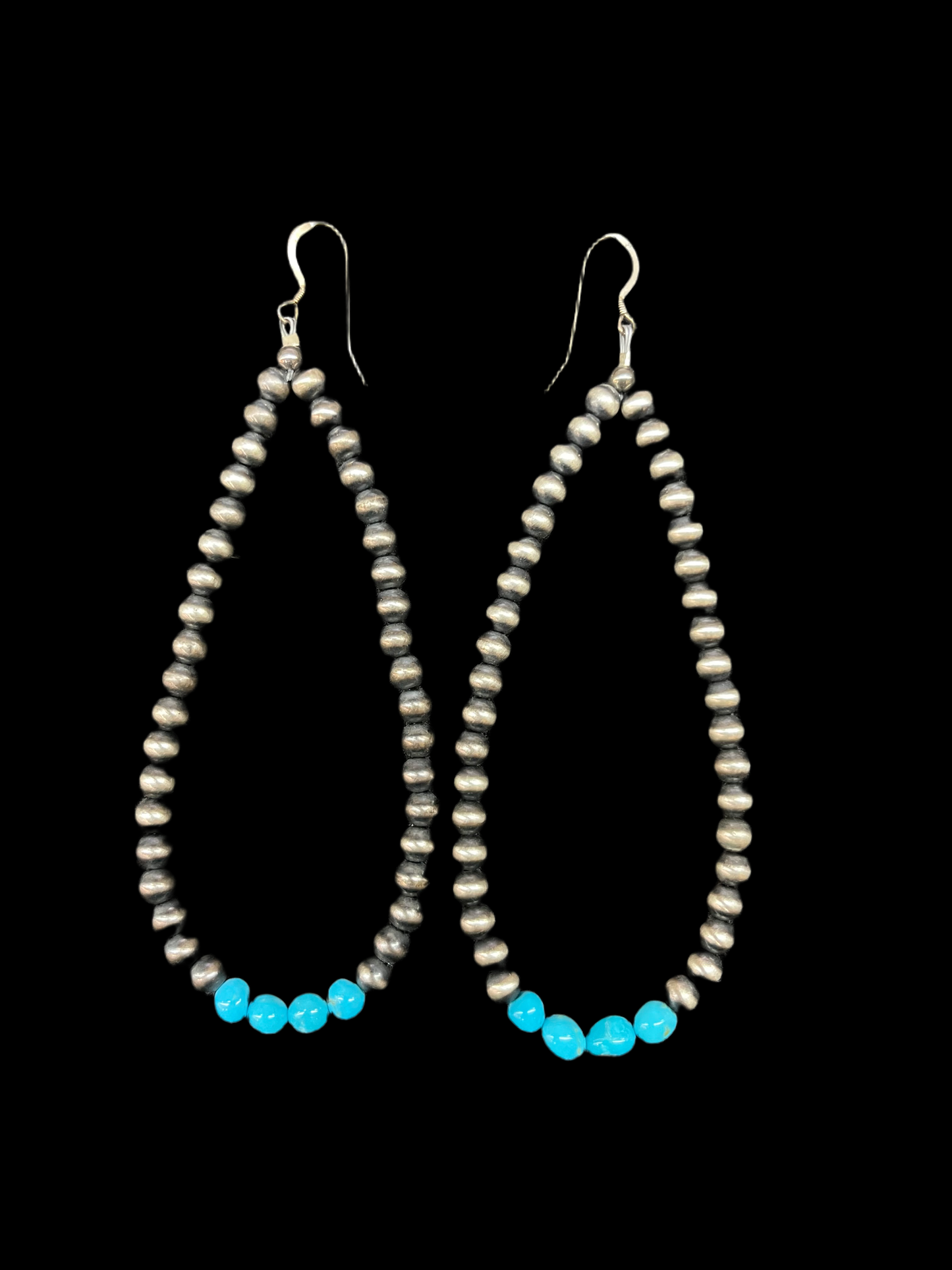 6mm Navajo Pearl Tear Drop Dangle Earrings with Sleeping Beauty Turquoise