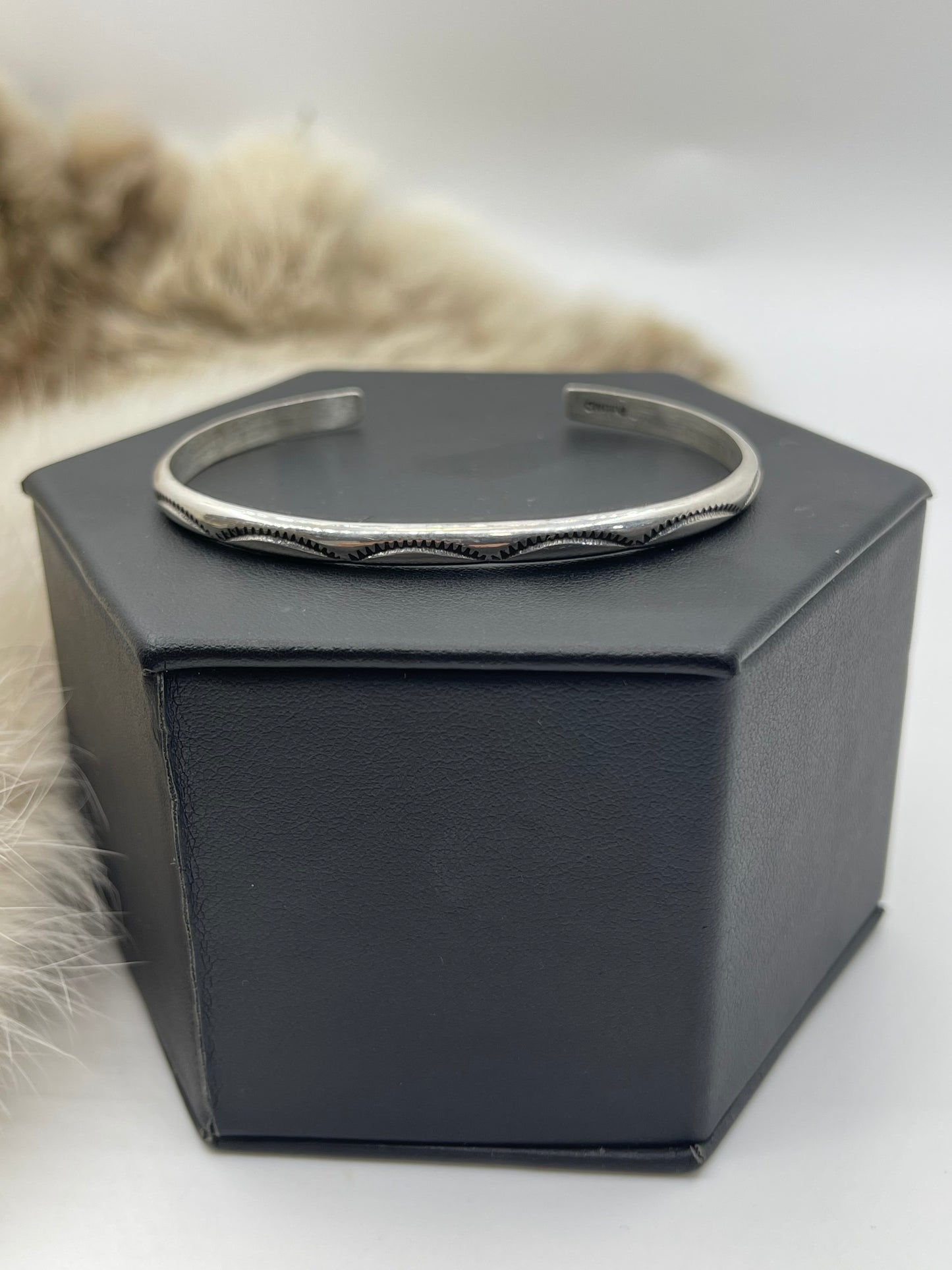 5.75"-7.5" Stamped Silver Stacker Band by Elaine Tahe, Navajo