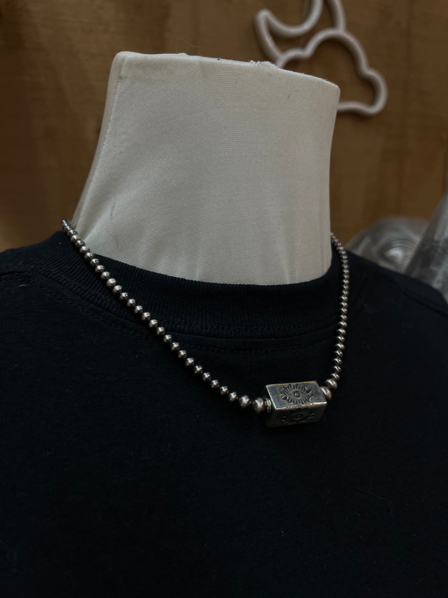 16" 4mm Navajo Pearls necklace with a 12mm Silver Box