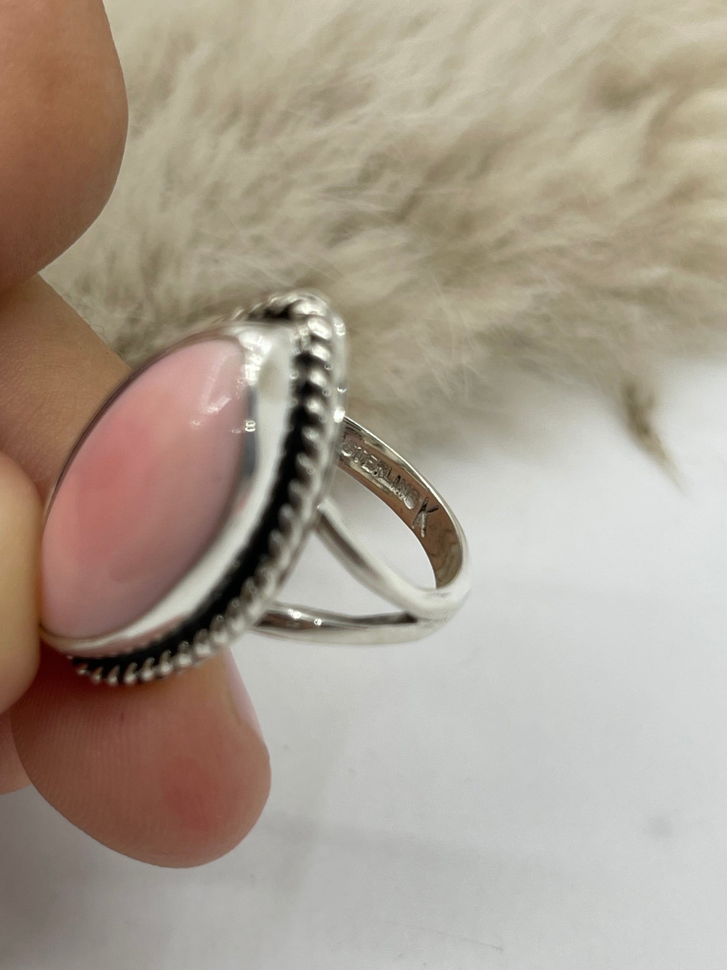 7.5 Pink Conch Shell Ring by Joelias Draper, Navajo