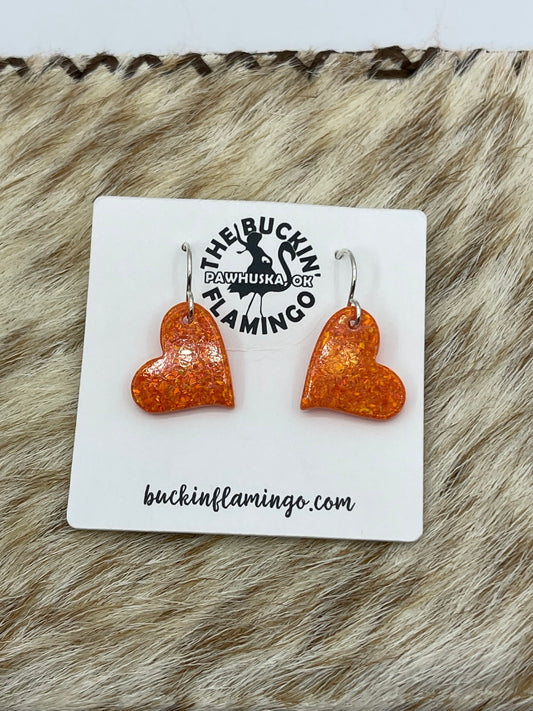 LOT 54 1/25  Orange Opal Heart Dangle Earrings