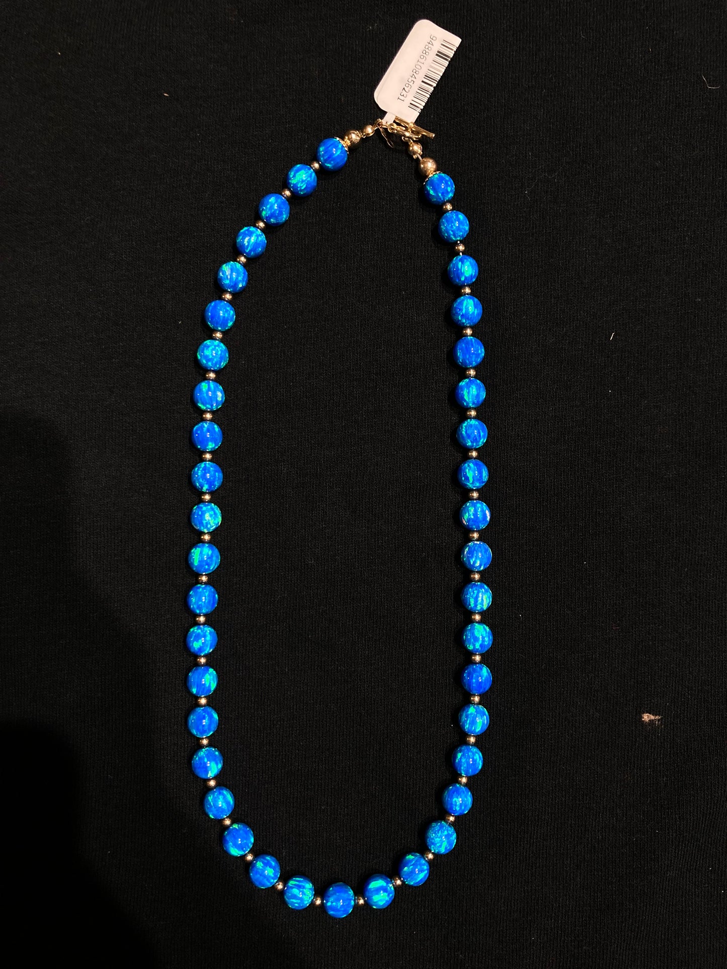 18" 14k Gold and 8mm Blue Opal Beads Necklace