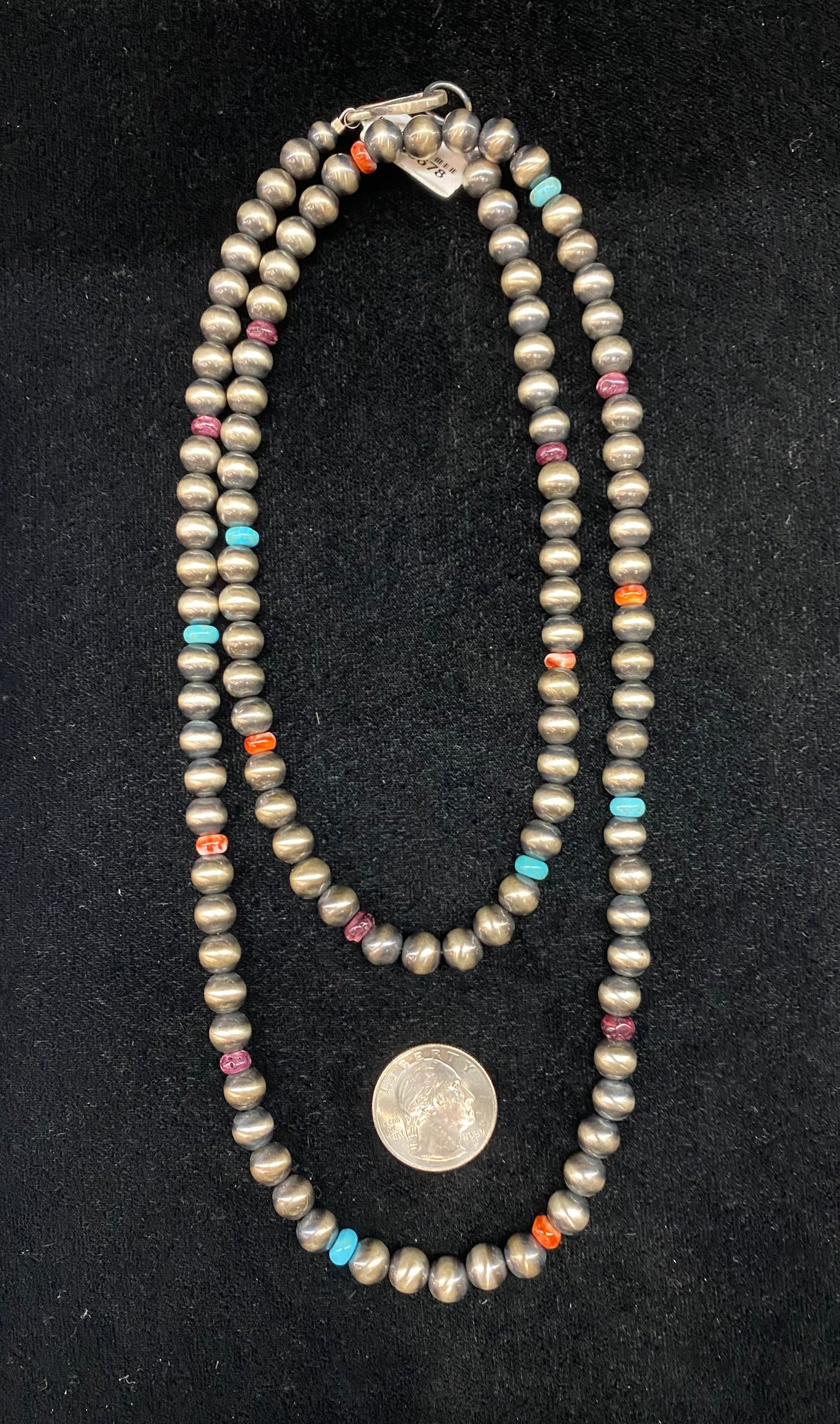36" 8mm Navajo Pearls with Spiny Oyster Shell and Turquoise Beads