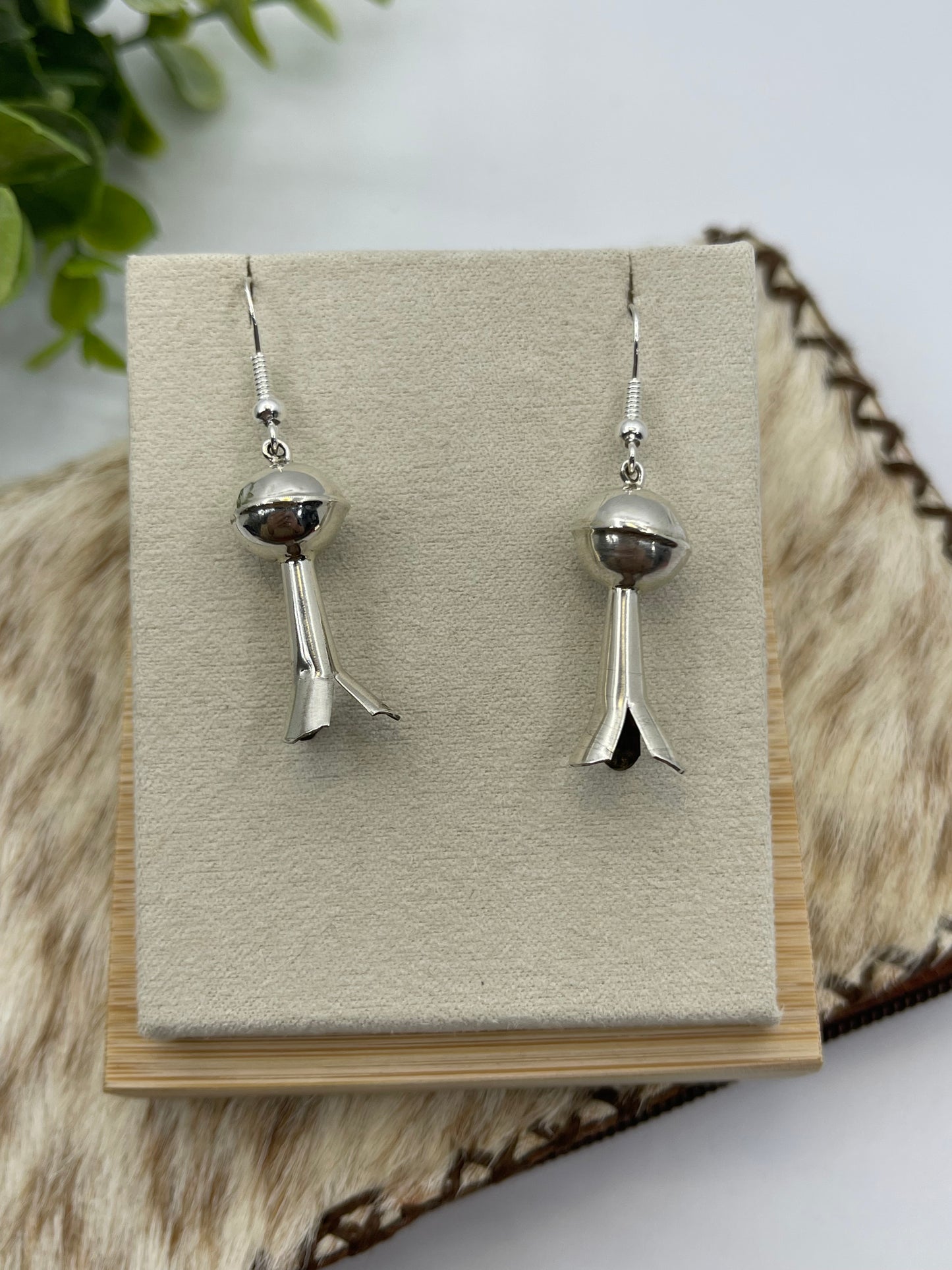 Handmade Silver Blossom Dangle Earrings by Emily Tsosie, Navajo