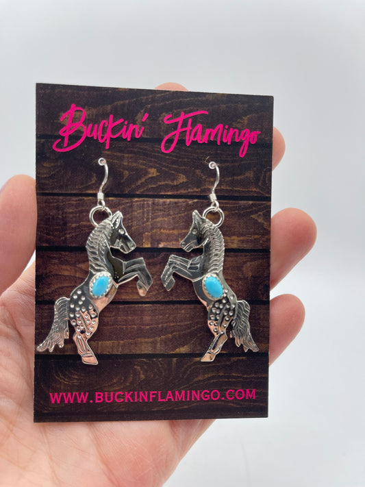 Appaloosa Horse Earrings with Turquoise by Louise Yazzie, Navajo