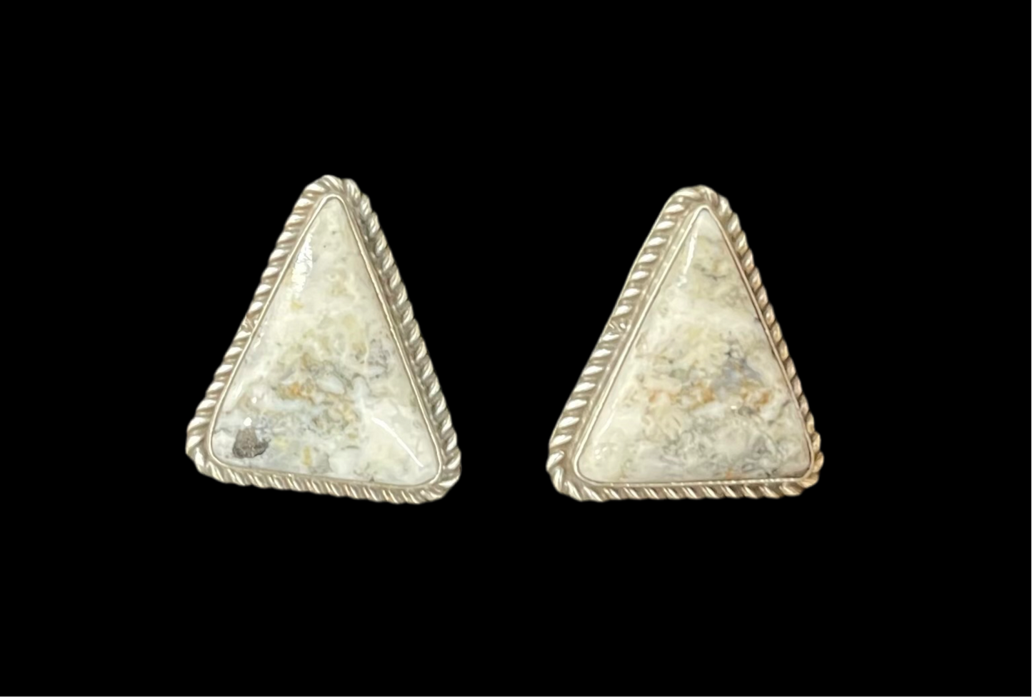 White Buffalo Triangle Post Earrings by Judith Dixon, Navajo