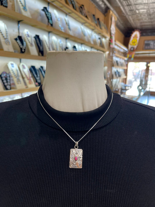 18" Hot Pink Opal Ace of Spades Playing Card Necklace by Mike Smith, Navajo