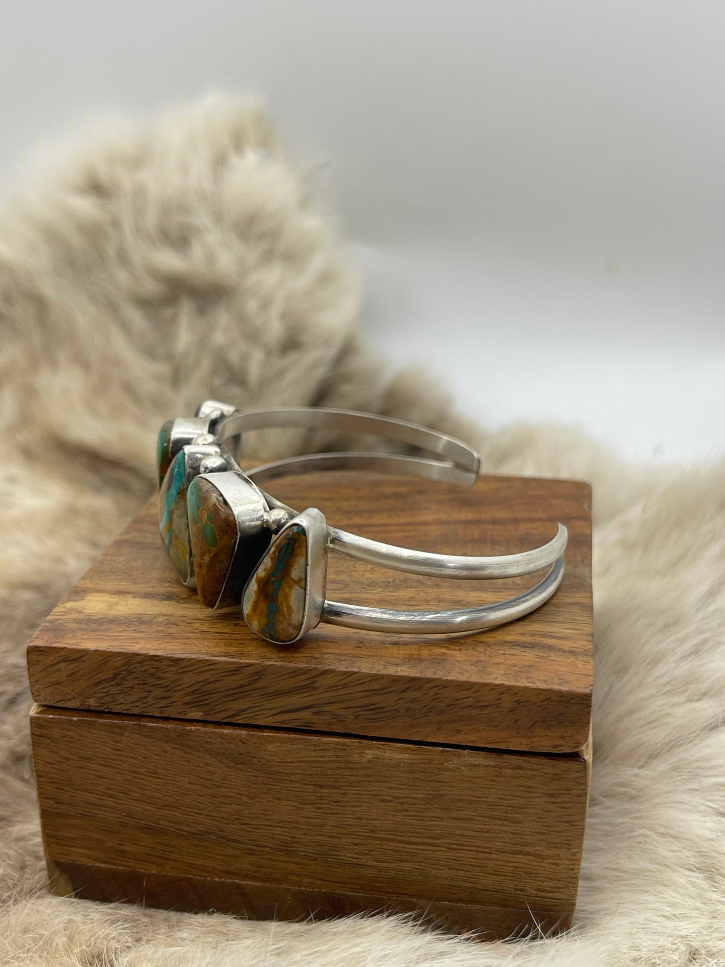 Boulder Turquoise 5 Stone Cuff by Augustine Largo, Navajo 5.5"-7"