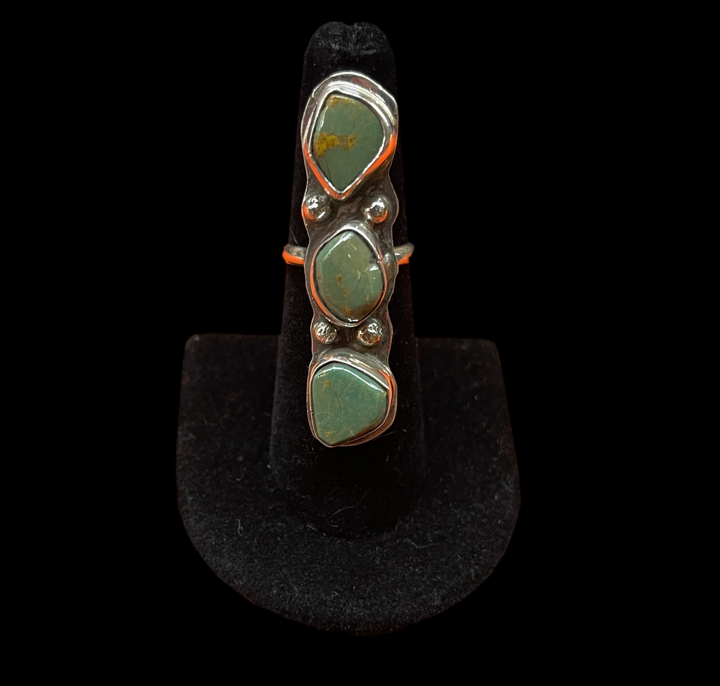 Royston Turquoise 3 Stone Adjustable Ring by Jude Candeleria, Zuni