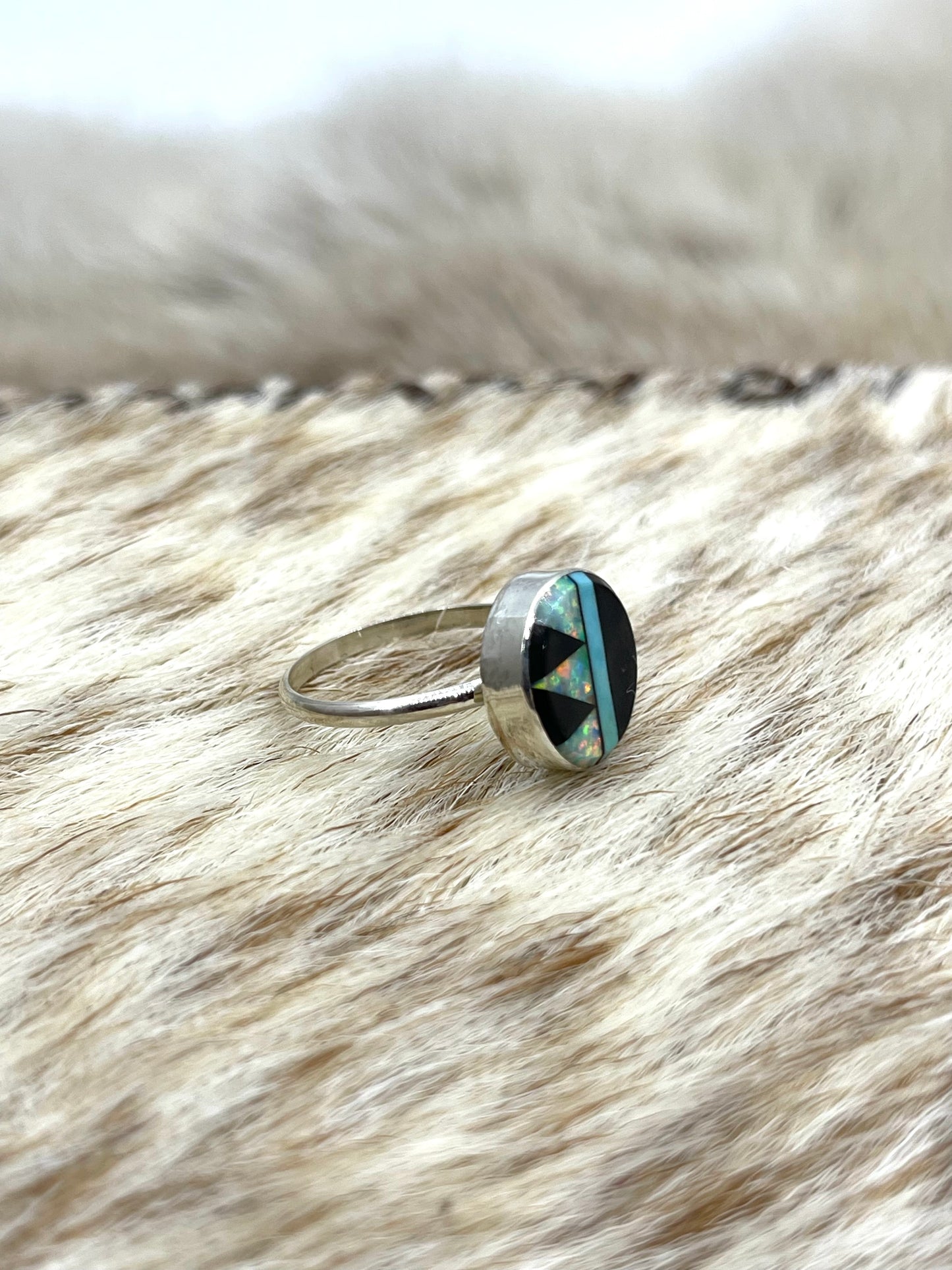 5.5 Round Inlay Ring by Tylena Martinez, Zuni