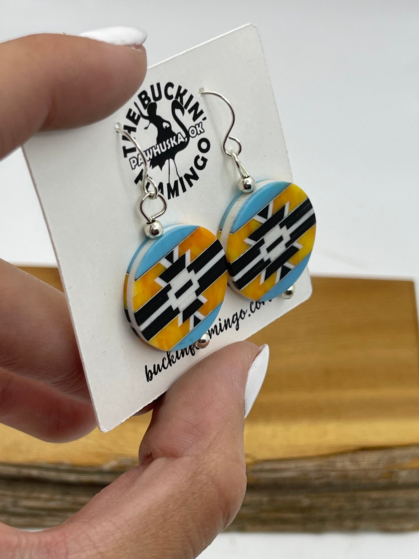 Inlay Round Dangle Earrings