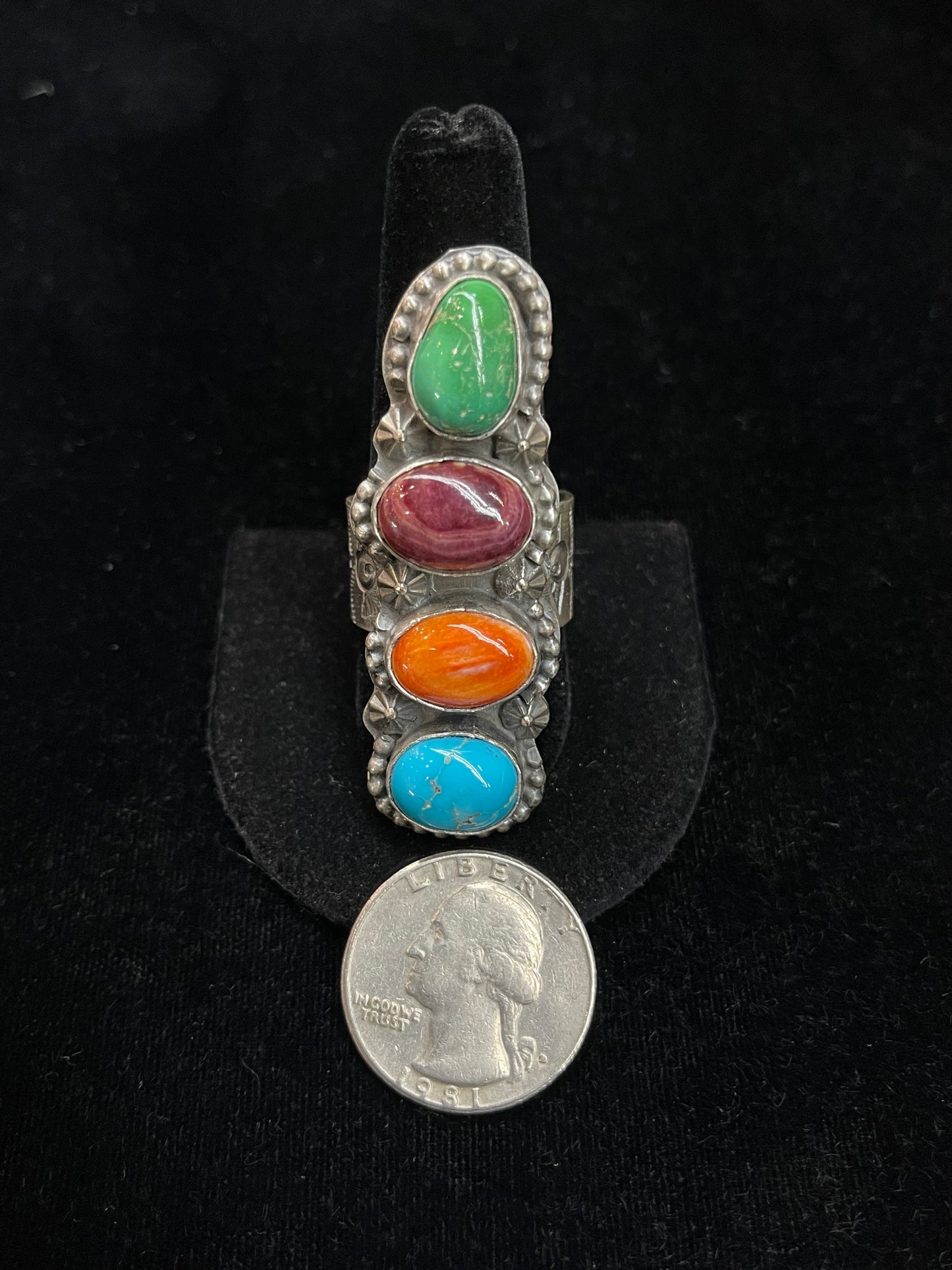 10.5 Multi 4 Stone Ring by Boyd J. Ashley, Navajo