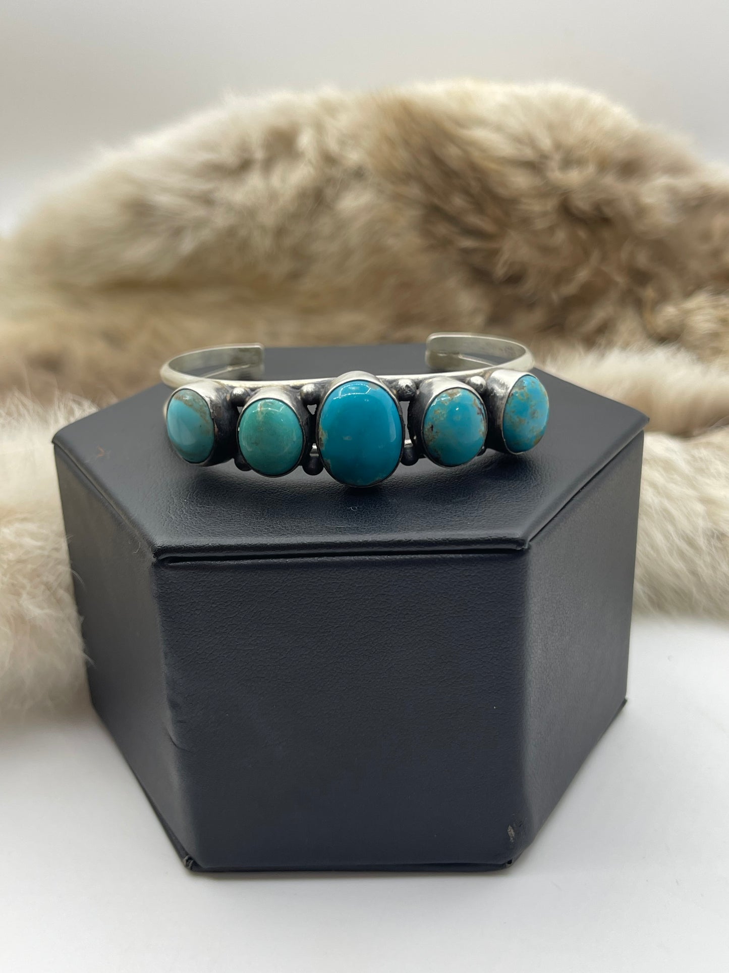 5.5"-7.25" 5 Stone Kingman Turquoise Cuff by Augustine Largo, Navajo