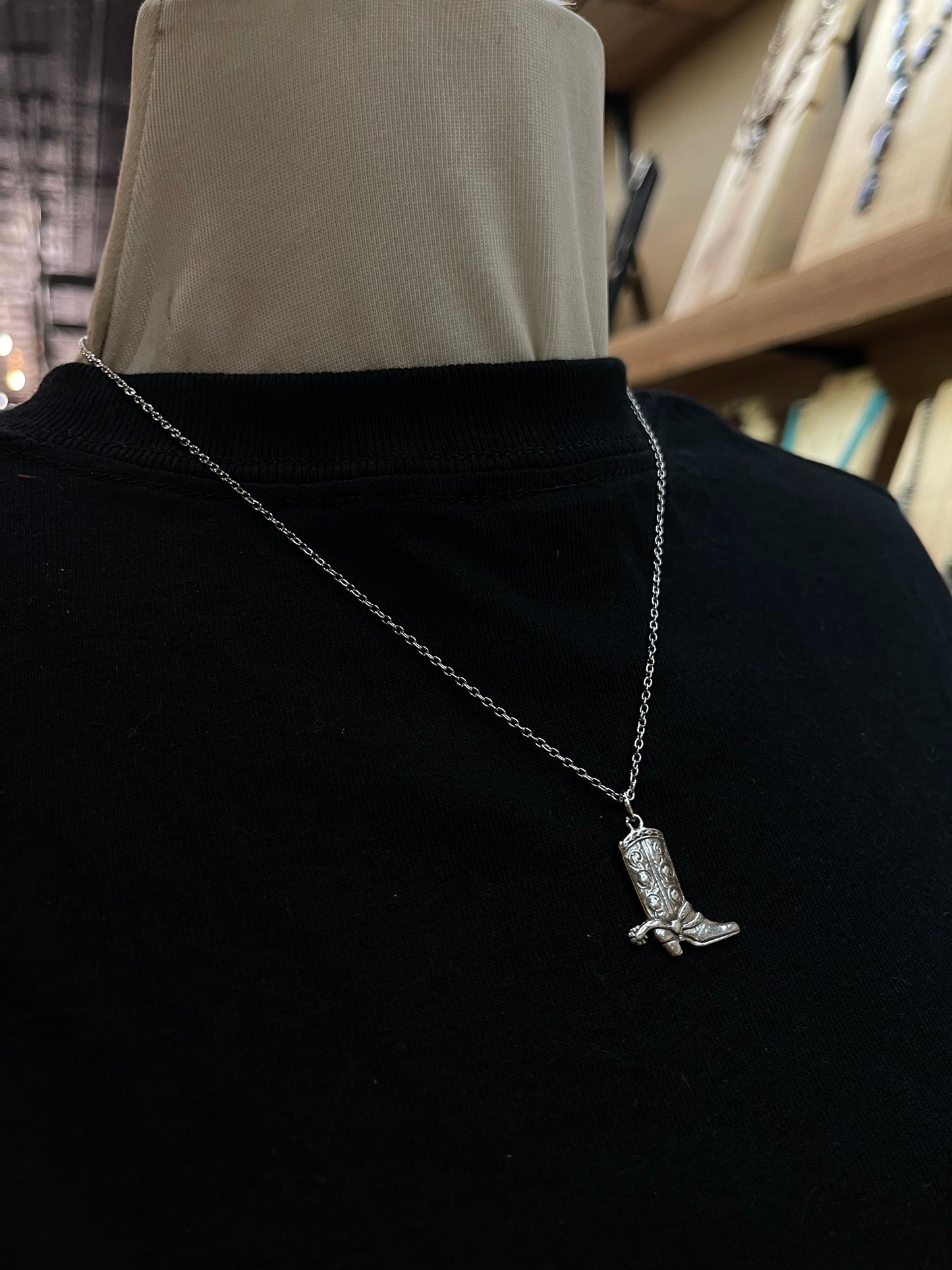18" Sterling Silver Cowboy Boot Necklace