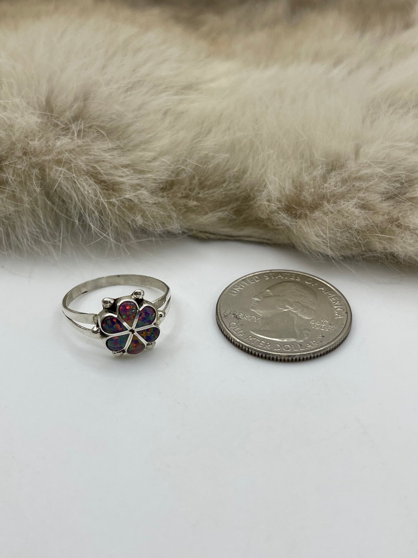 7.5 Dark Purple/Pink Opal Ring by Bernadette Hattie, Zuni